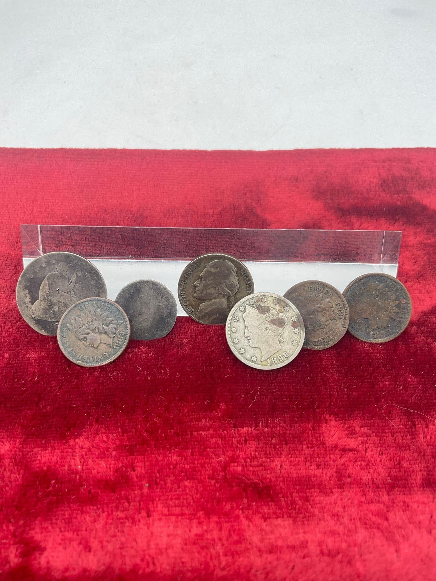 Collection of Antique US coins , silver quarter , dime , Indian head penny , WWII Silver nickels (1 of 4)