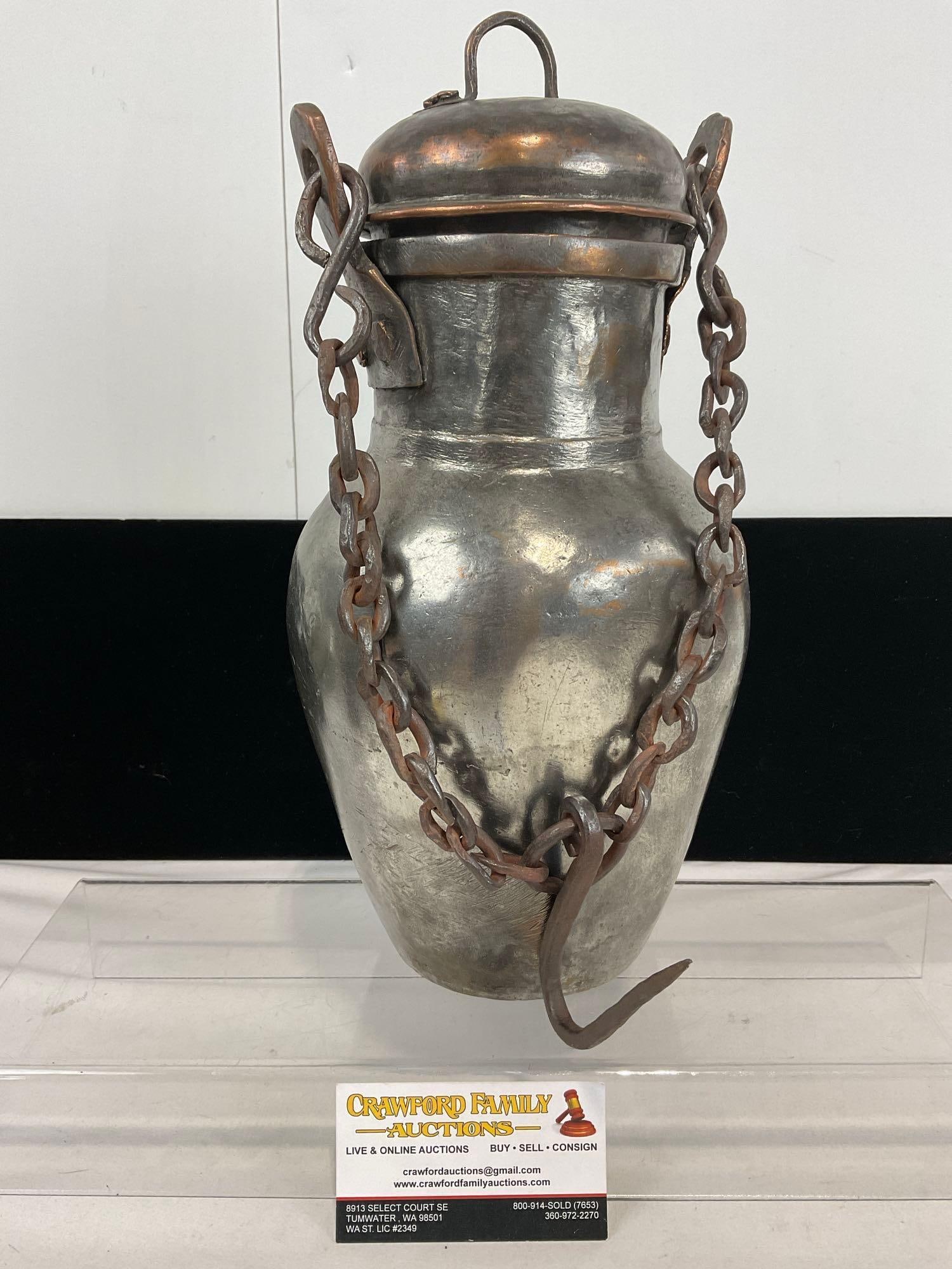 Antique ~1850s Tinned Copper Hot Water Pot, 14h x 8w x 8d inches, known as a Kara Gugum (1 of 7)