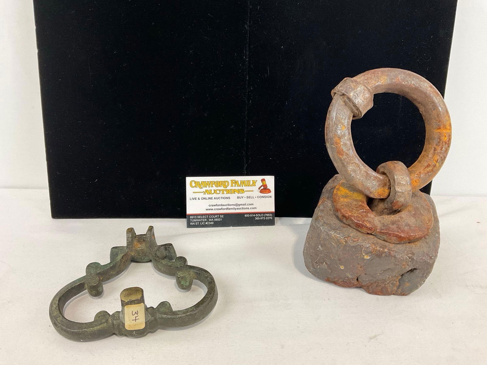 Antique Turkish pcs, 1890s Bronze Door Knocker & late 1800s Horse Tether Weight, Forged Iron (1 of 7)