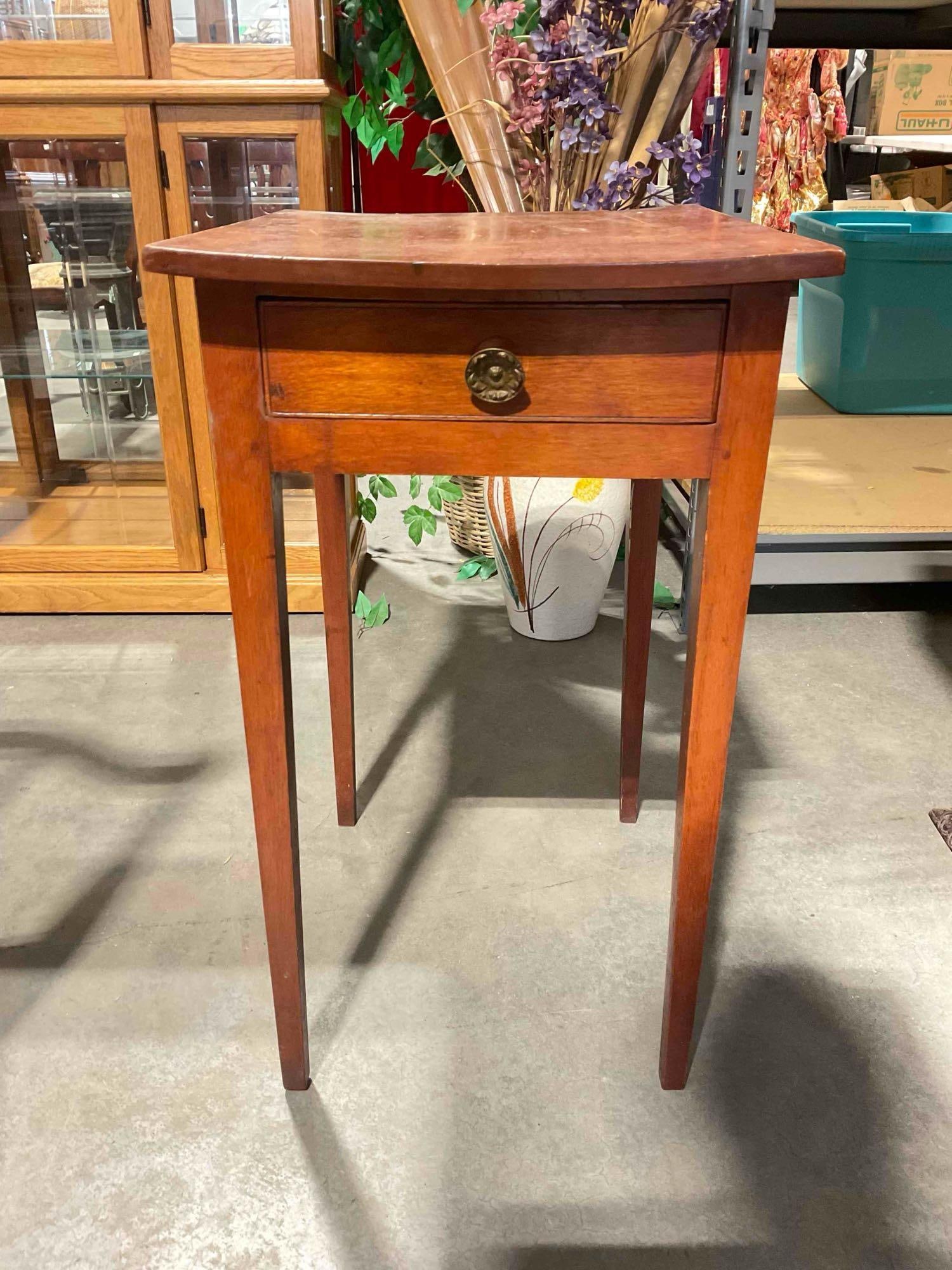 Charming Petite Antique Rustic Wood Side Table w/ Drawer. Good Condition. See pics. (1 of 8)