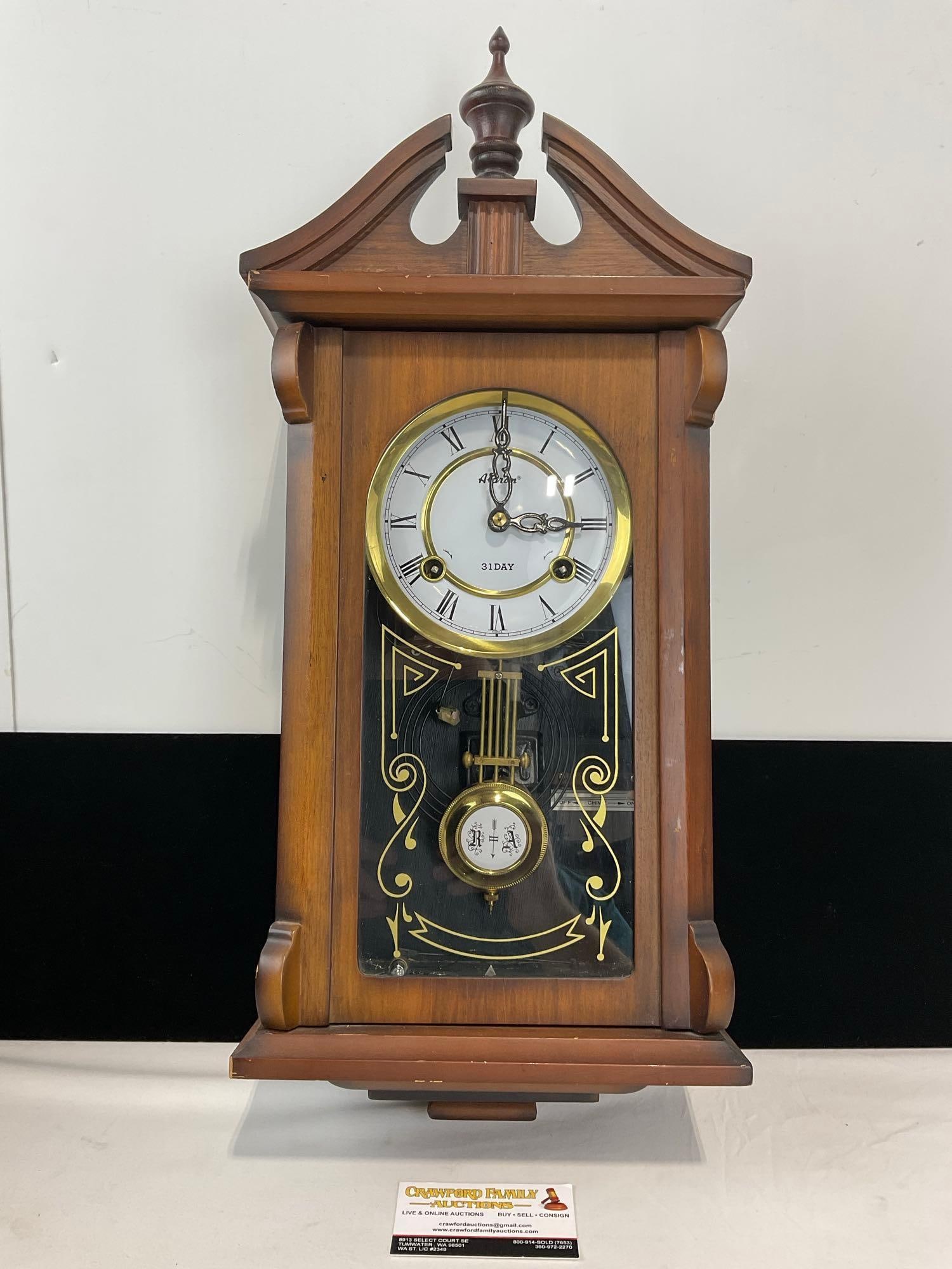 Vintage Alaron 31-Day Pendulum Time Strike Wall Clock, 24h x 12w x 6d inches (1 of 4)