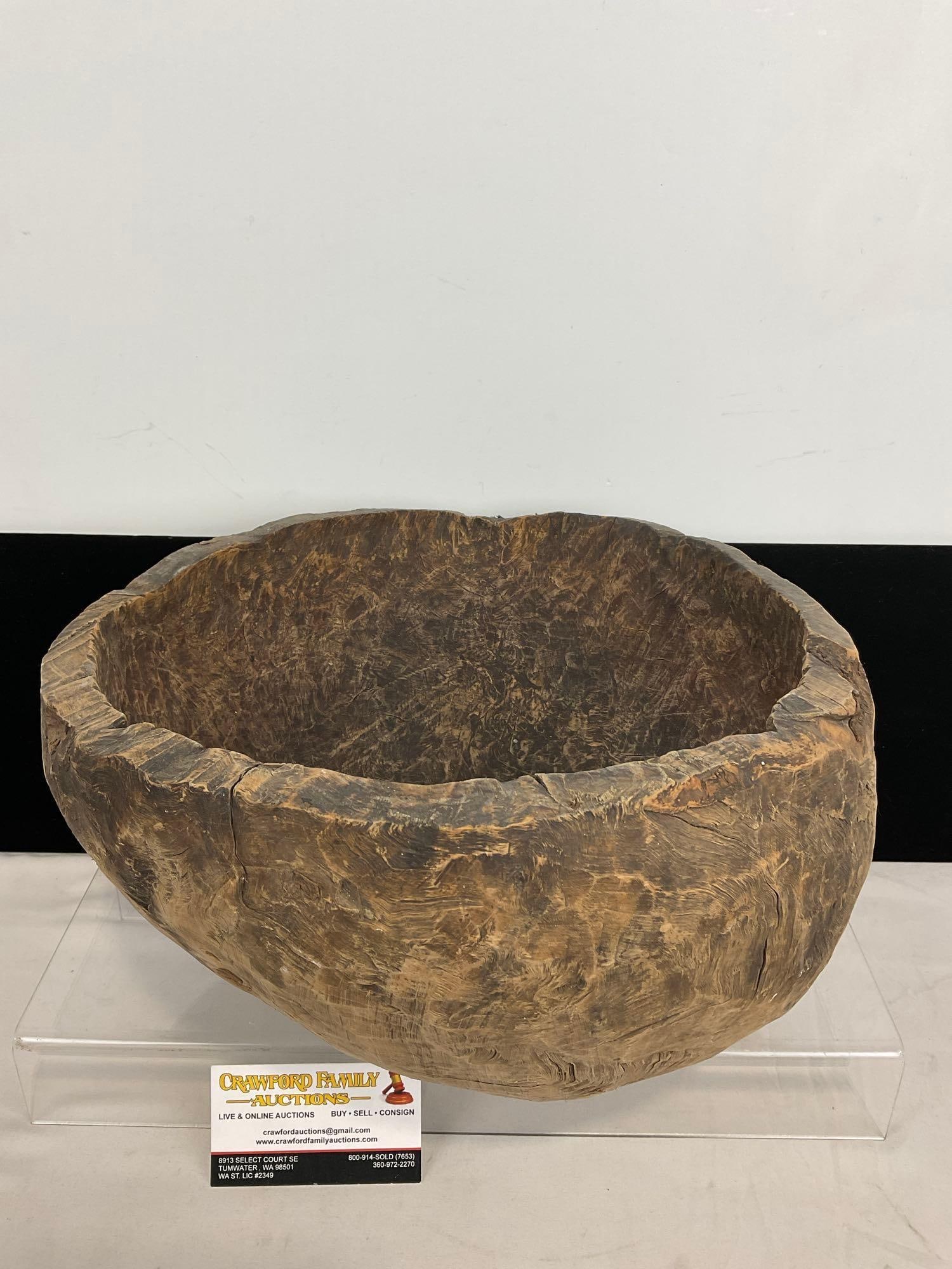 Handcarved Primitive Bowl, Burlwood Dough Bowl, 8h x 14w x 14d inches (1 of 5)