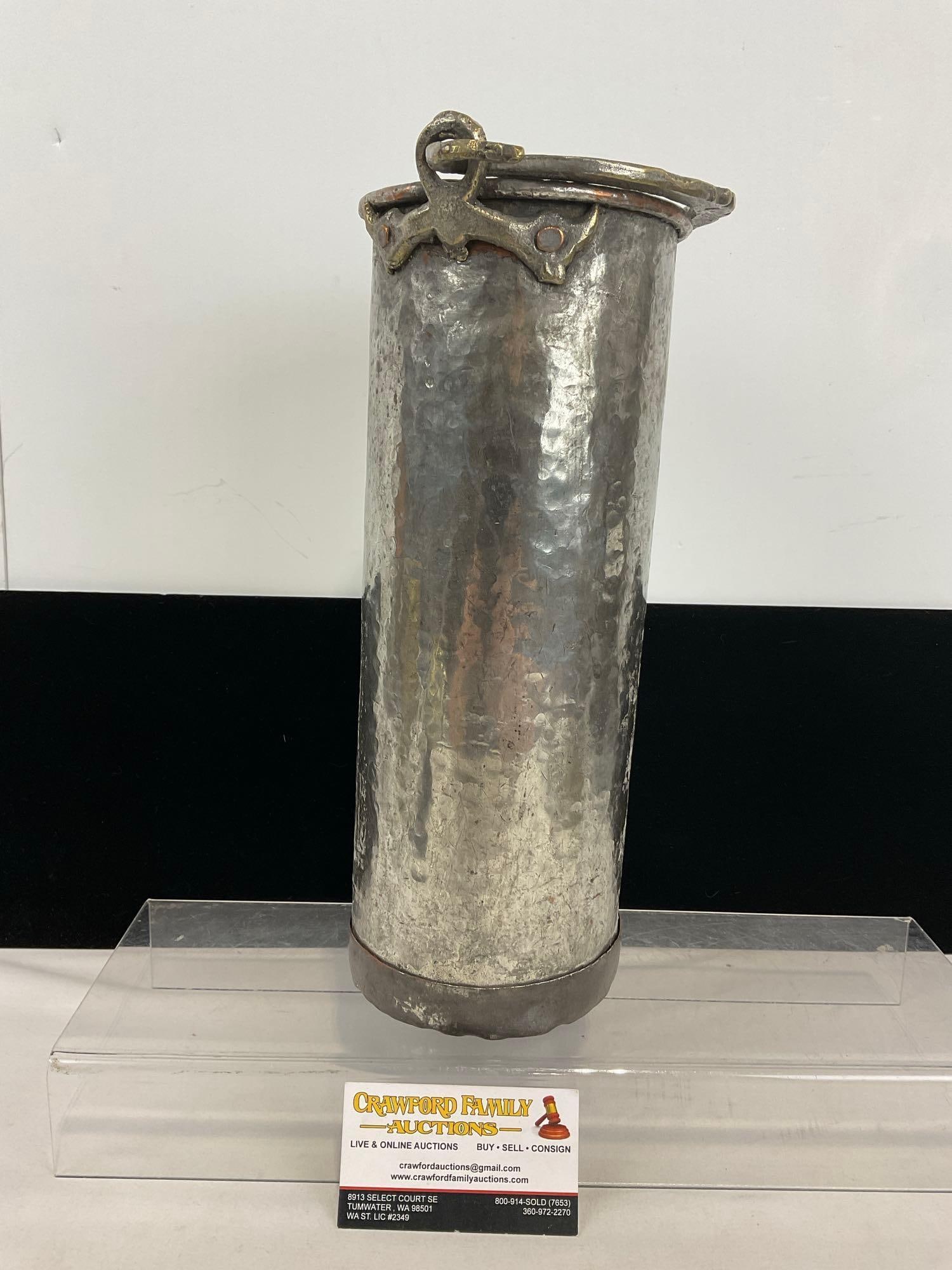 Antique 1890 Armenian Tinned Copper Yogurt Bucket, 14h x 8w x 7d inches (1 of 6)