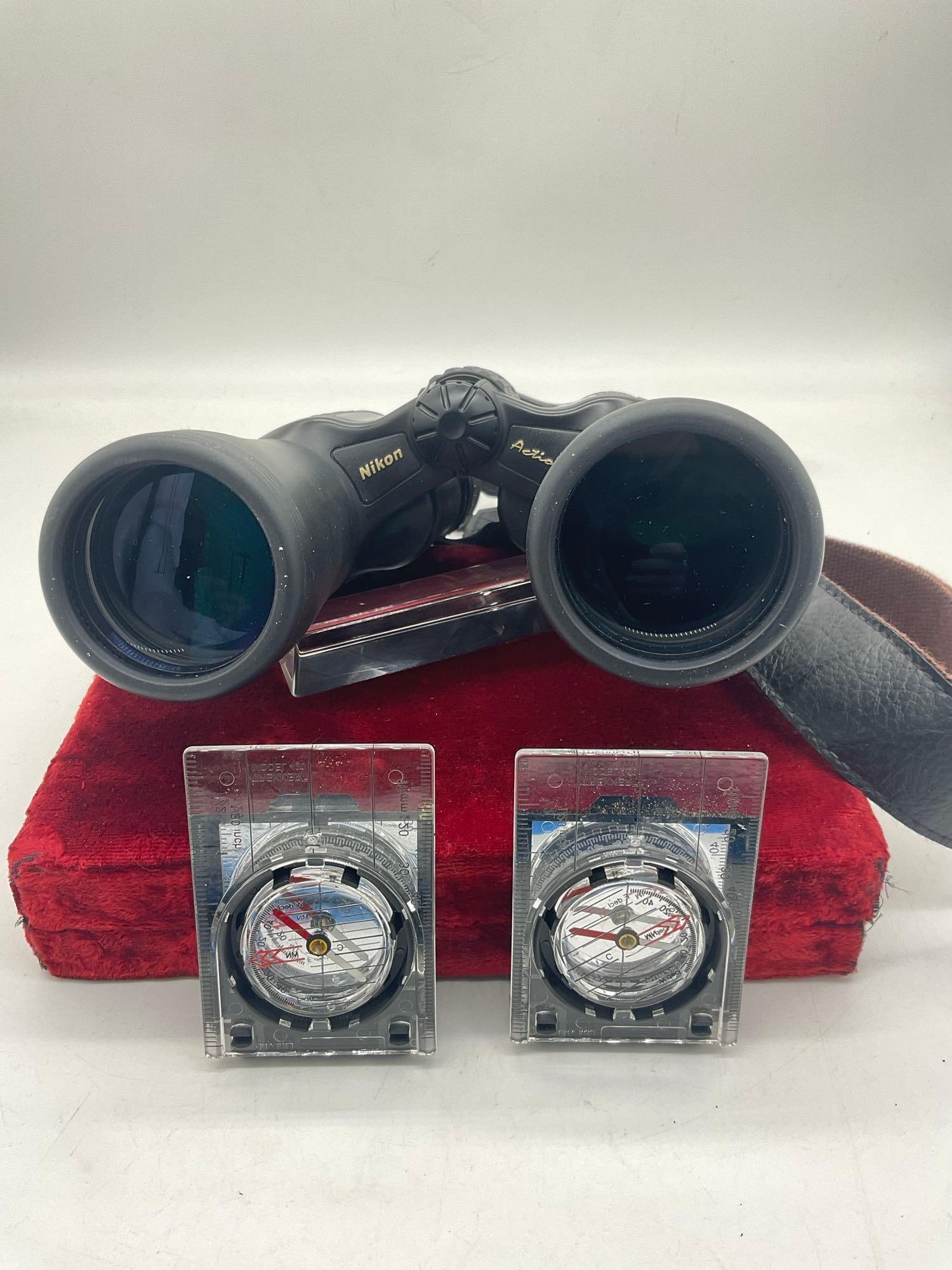 Nikon Binoculars (Action 12x50, 5.5) excellent condition & 2 like new Silva compasses (1 of 6)