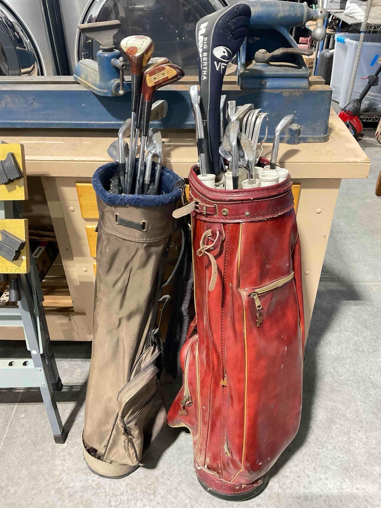 2 pcs Vintage Golf Club Carrier Bags w/ 20x Clubs, incl. Walter Hagen & More! See pics. (1 of 13)