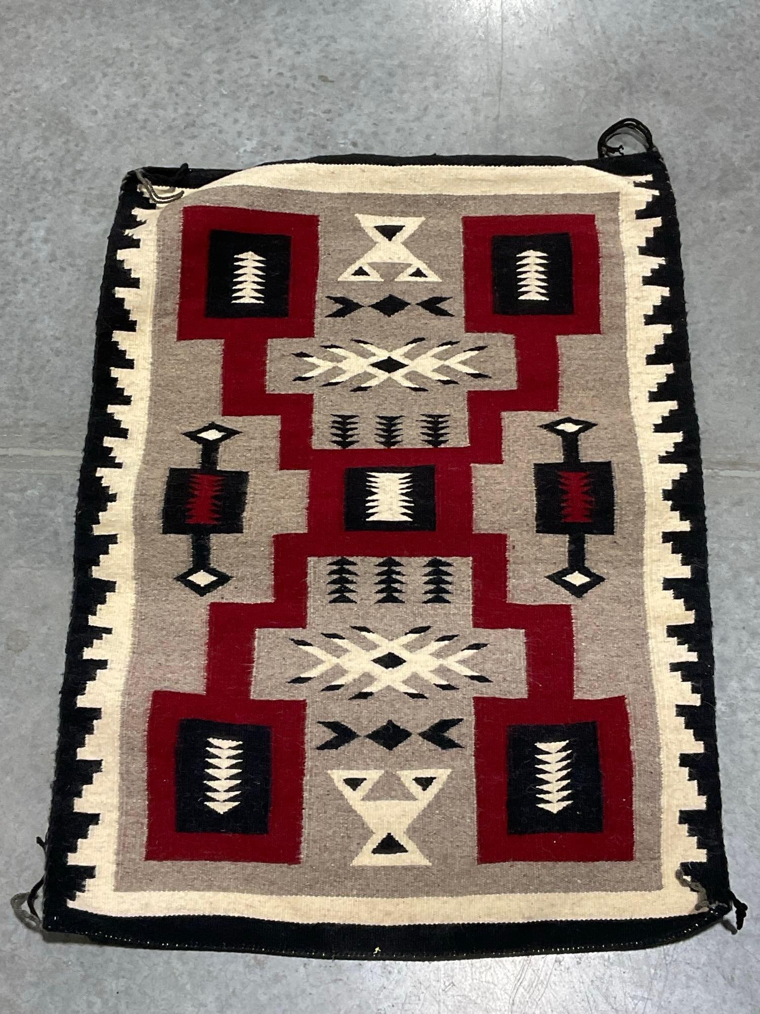 Native American Navajo Storm Rug Sheep Wool Handmade, 37 x 26 inches: Appears to be in good shape. The piece measures approx 4h x 4w x 26d inches when rolled up. See pics. E-4690