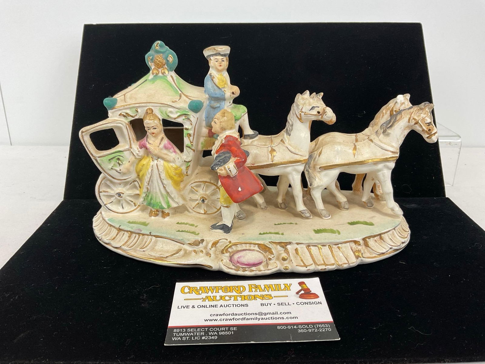 Vintage 1960s Japan Thames Porcelain Handpainted Victorian Horse-Drawn Carriage Figurine, 7x11x7 in (1 of 5)