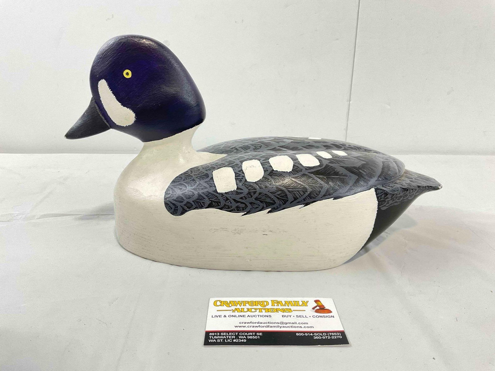 Vintage Hand Painted Wooden Bufflehead Duck Decoy Signed Aaron Culley. Very Good Cond. (1 of 7)