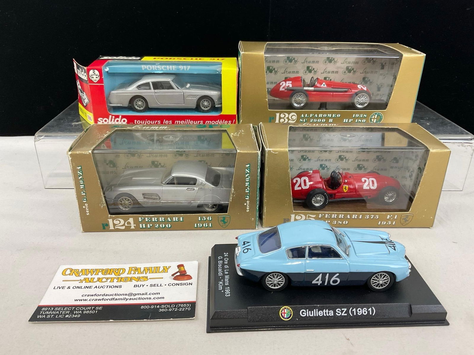 5 Diecast Car Models, Ferrari 375 1951 & 156 1961, Porsche 917 186 & Alfa Romeo SC2900B & Giulett... (1 of 4)