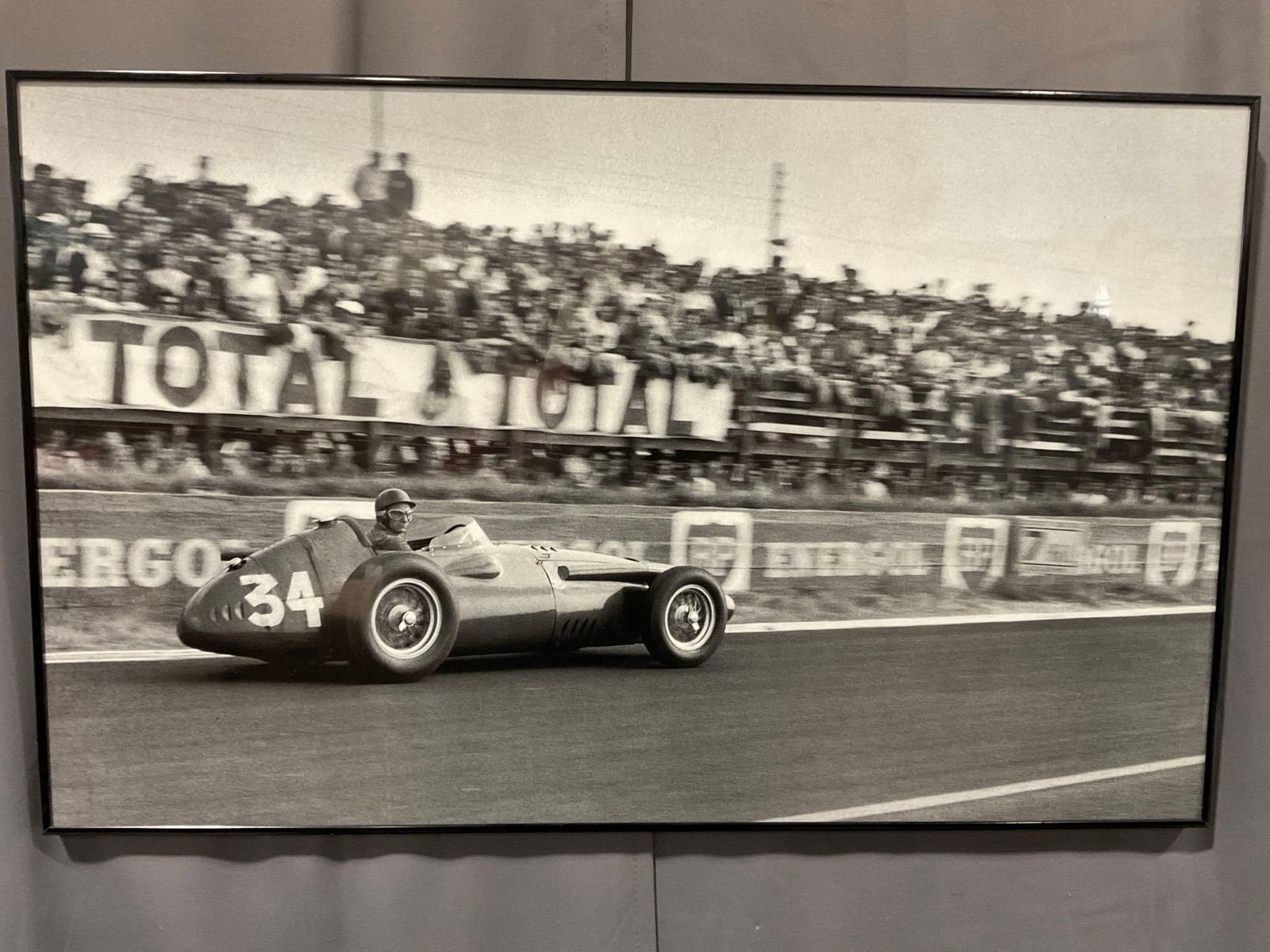 Framed Jesse Alexander Photo 1958 French Grand Prix, Juan Manuel Fangio #34 Maserati 250F, 22x35x3 (1 of 4)