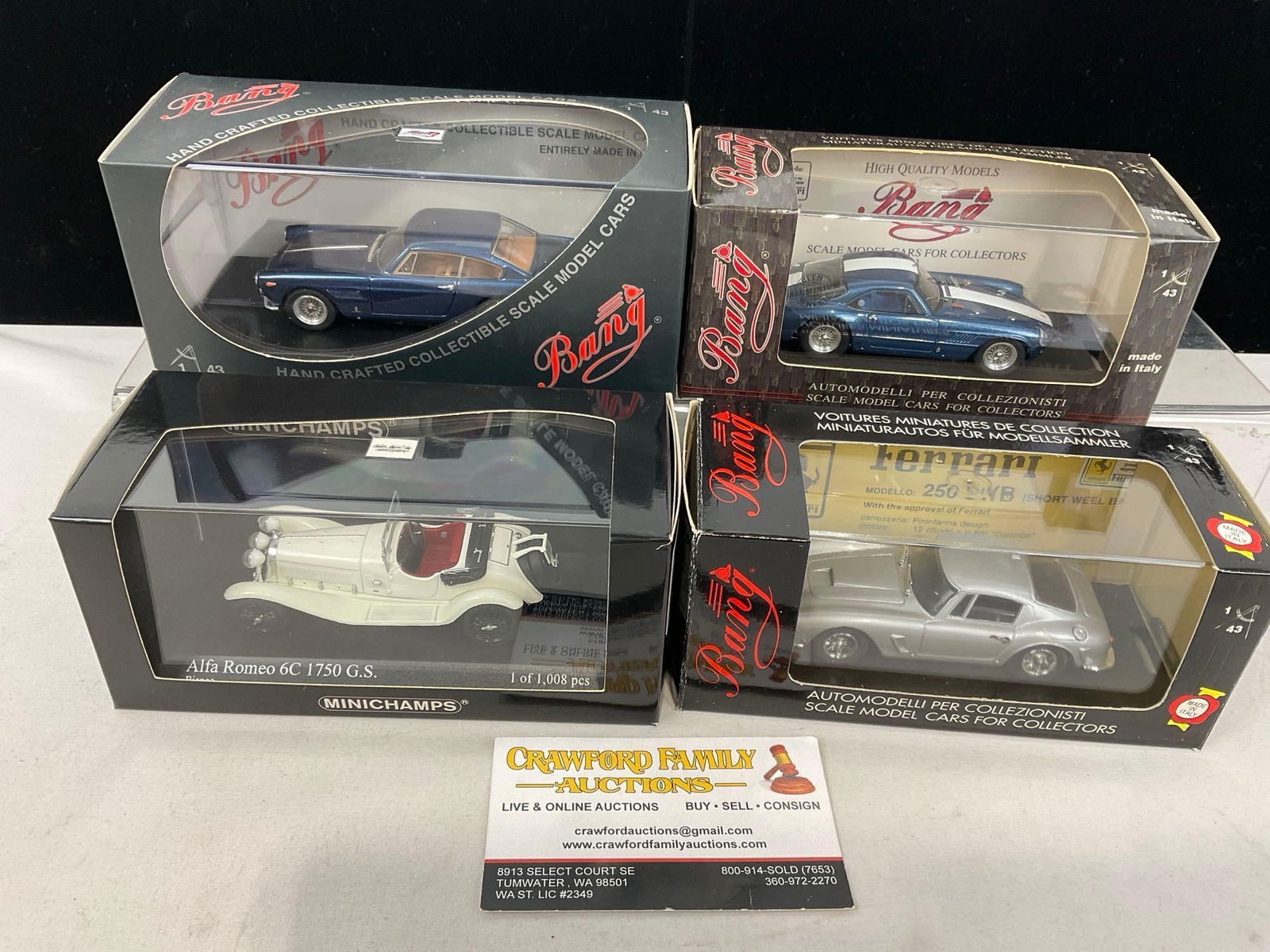 4 Diecast Cars 1:43 Scale, 3 Ferrari 250 GT 62, 250 GTE 60, 250 SWB, & 1 Alfa Romeo 6C 1750 GS 1930 (1 of 4)