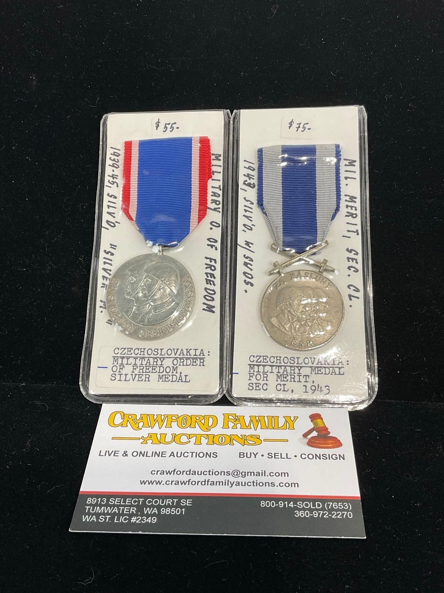 2 Czechoslovakian Medals, Military Order of Freedom WW2 & Military Medal for Merit Second Class 1... (1 of 3)