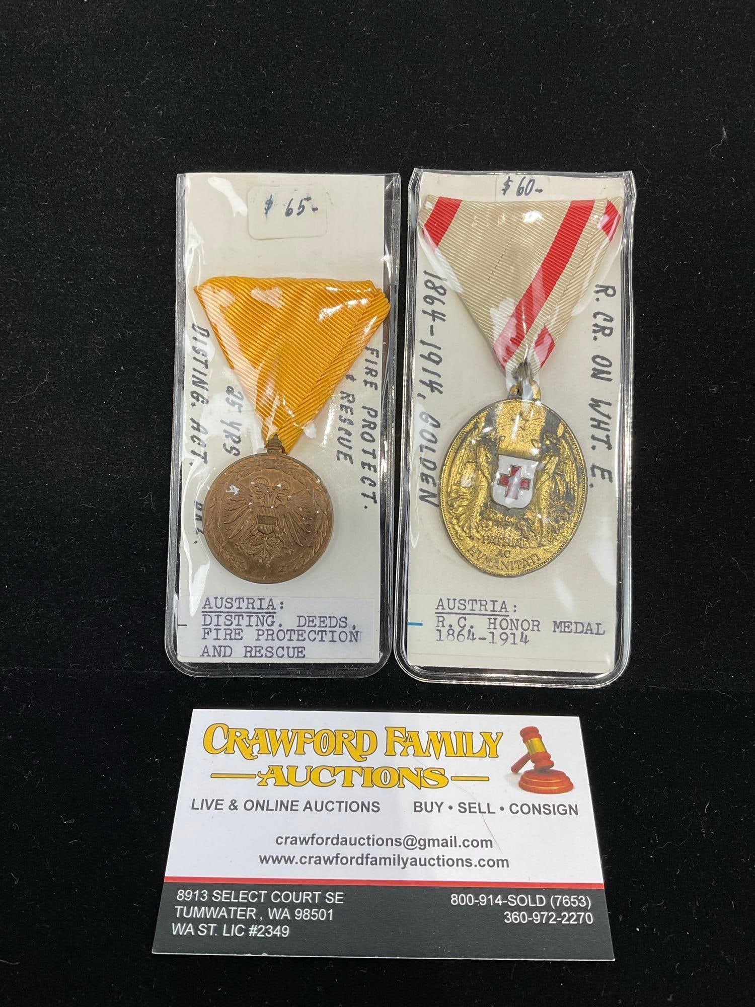 Pair of Austrian Medals, Distinguishing Deeds, Fire Pro & Rescue 25 years & RC Honor Medal 1864-1... (1 of 3)