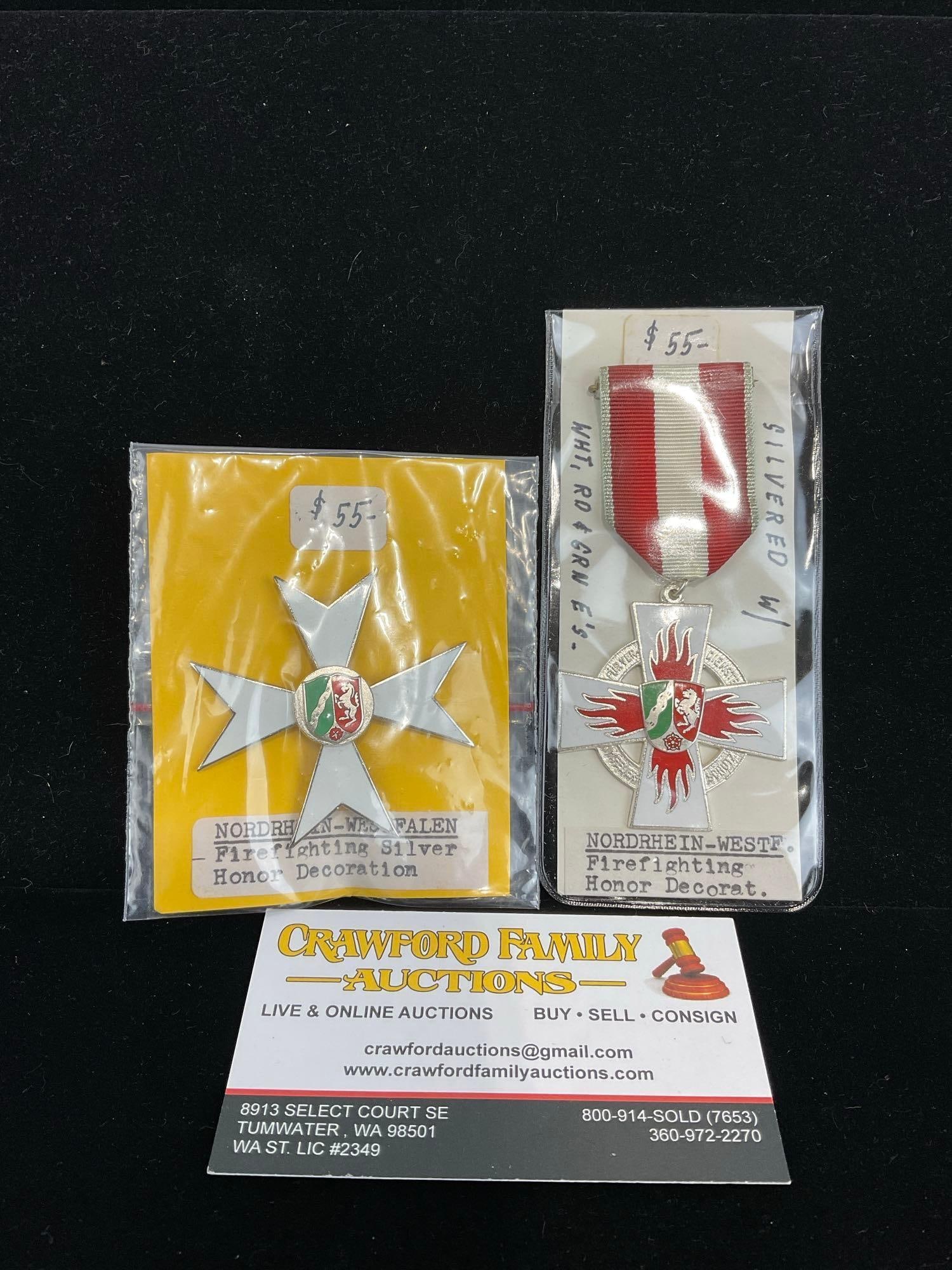 2 German Medals, Nordrhein-Westfalen, Firefighting Honor Decoration, & Silver Honor (1 of 3)