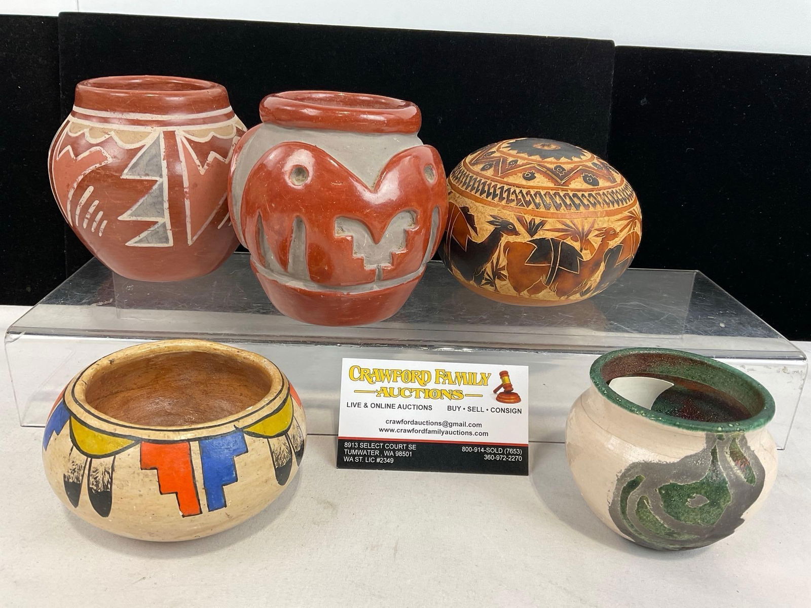 Variety of Handmade Small Pottery Jars, Native American SW Style, & Engraved Gourd (1 of 7)