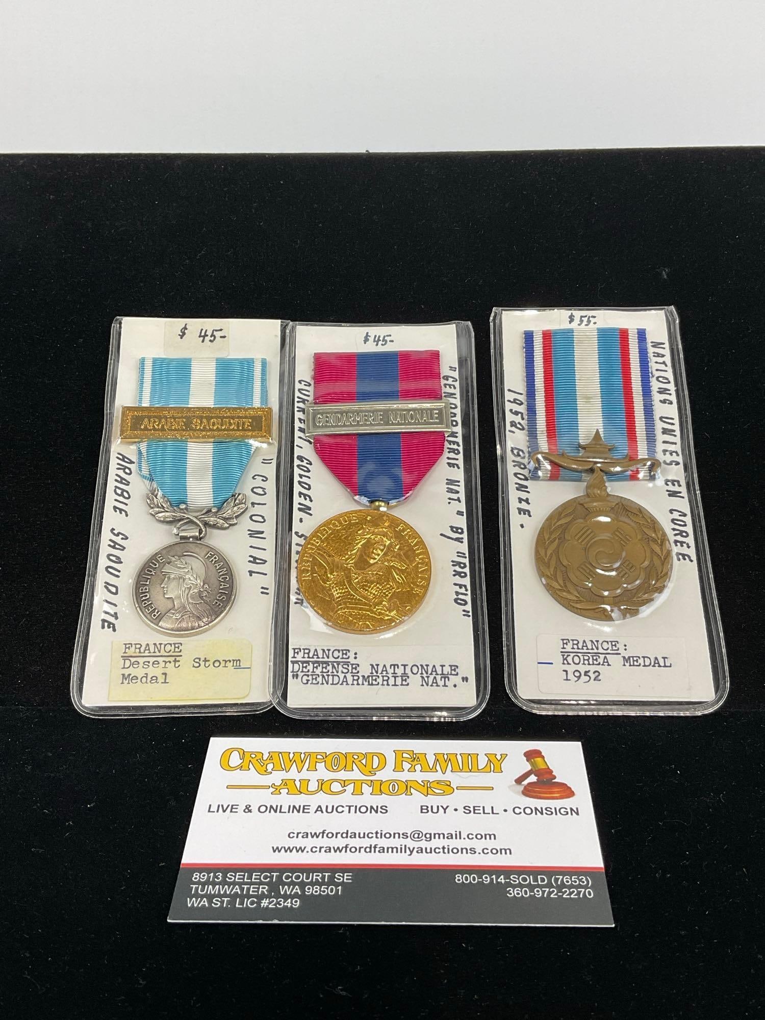 3 French Medals, Desert Storm, Defense Gendarmerie Nationale & Korea Medal 1952 (1 of 4)