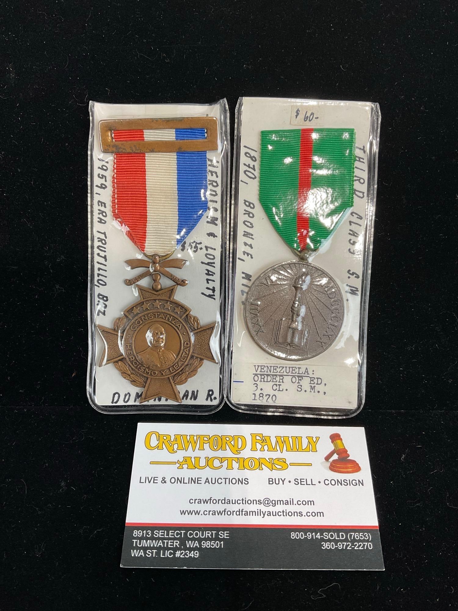 Pair of Medals, Dominican Republic 1959 Trujillo Era & Venezuela Order of Ed, 3rd Class Service 1... (1 of 3)