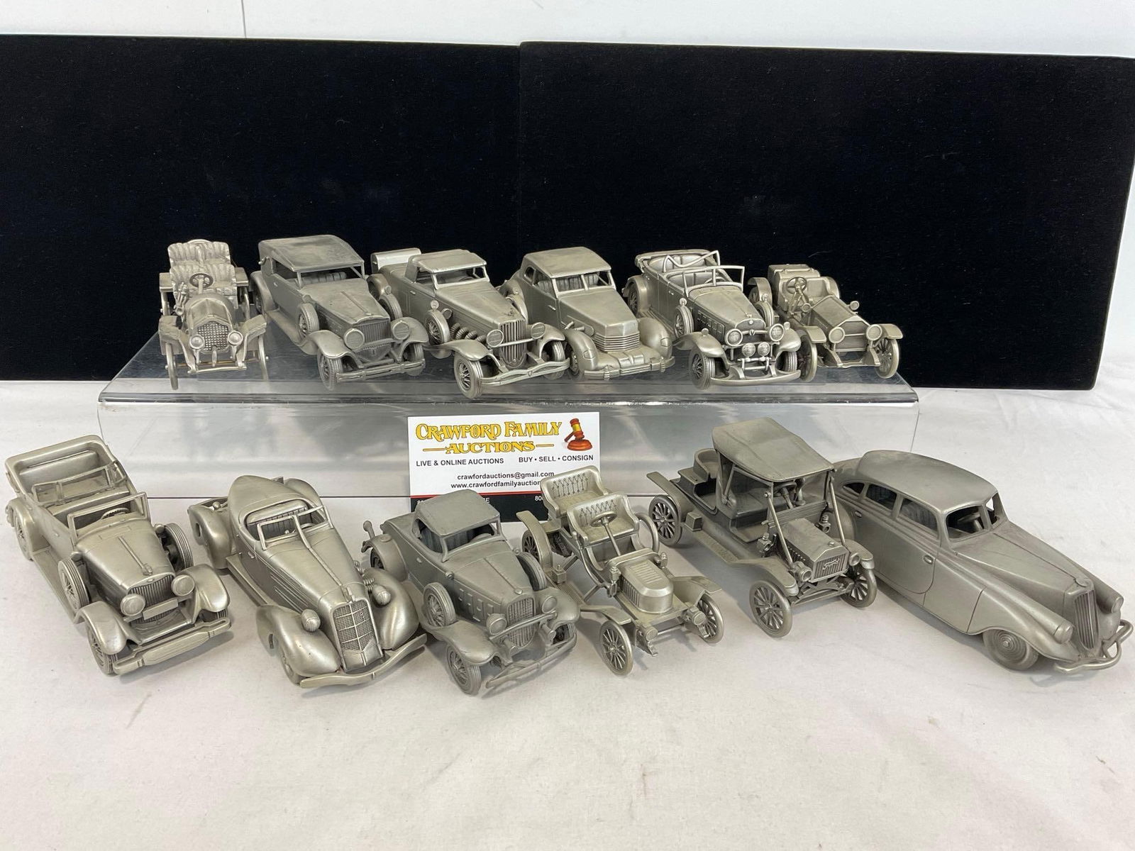 Set of 12 The Danbury Mint Pewter Car Figures, Lincoln, Thomas, Packard, Cord, Cadillac & more: Appears to be in good shape. The pieces fit in a box that measures approx 6h x 14w x 7d inches. See pics. E-5300