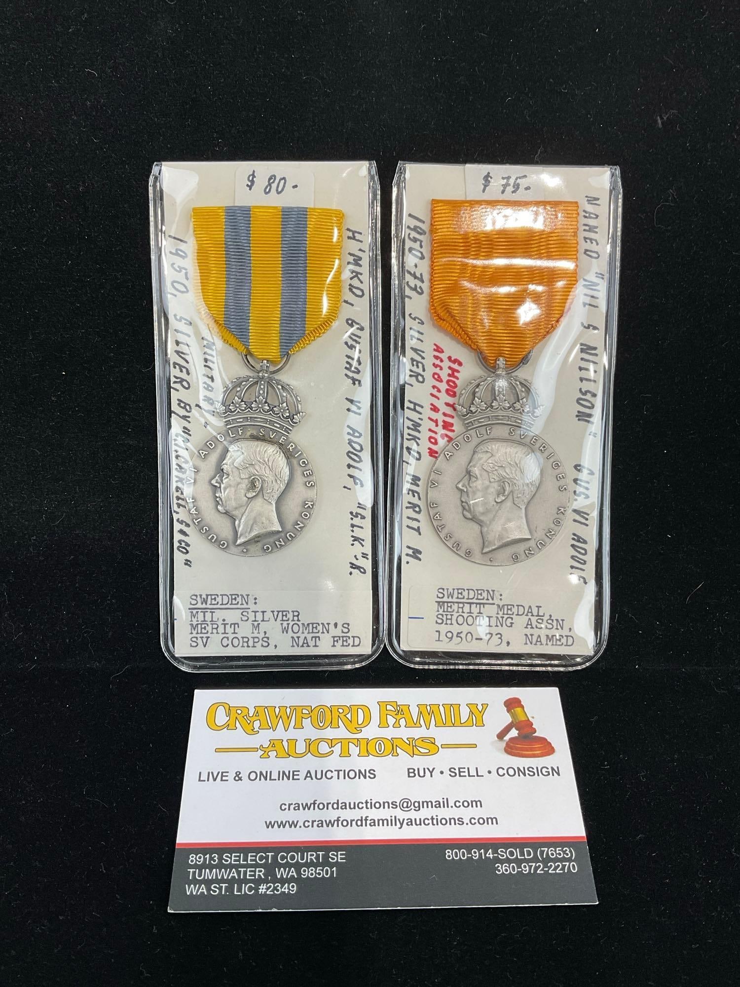 Pair of Swedish Medals, Merit Medal Shooting Assn 1950-73 & Mil Silver Merit Womens Service Corps (1 of 3)