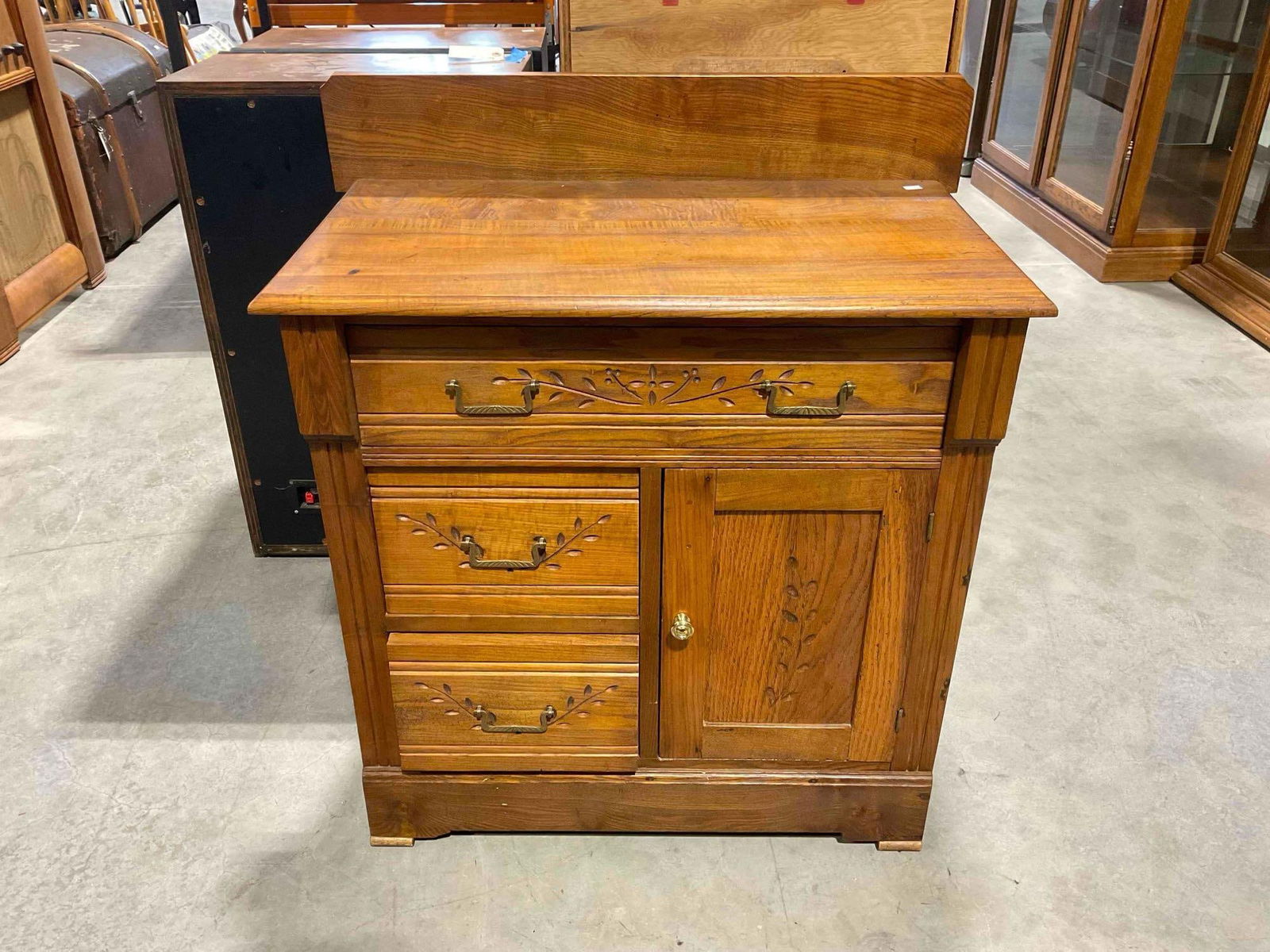 Charming Antique Eastlake Style Maple? Commode w/ 3 Drawers & Cupboard. Excellent Condition. (1 of 7)