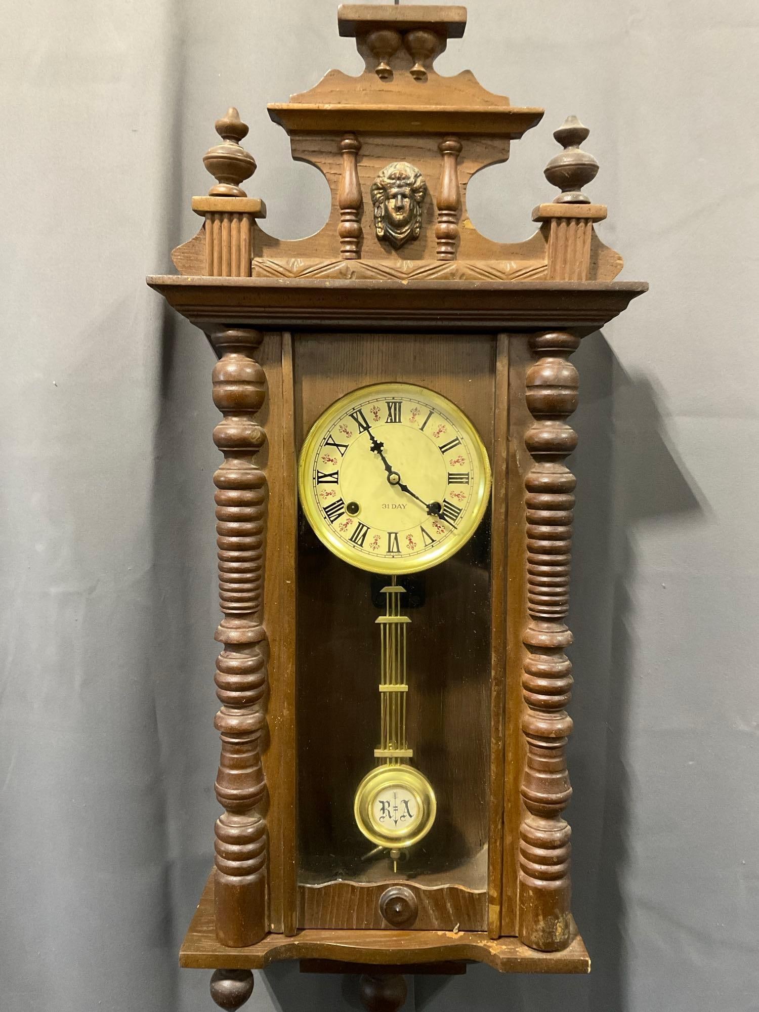 Vintage 31 Day Time Chime Regulator Wall Clock w/ Keys, Made in Korea, 34h x 14w inches (1 of 7)