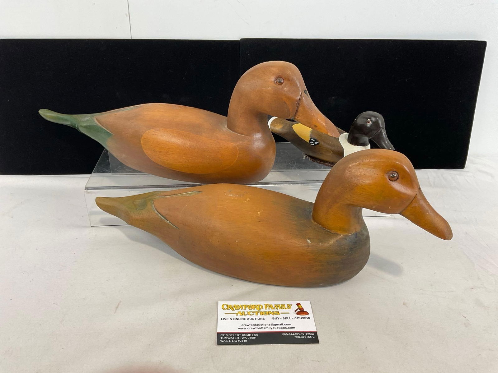 3 Wooden Duck Decoys, Handmade, 2x Natural Stain & 1 Smaller (1 of 4)