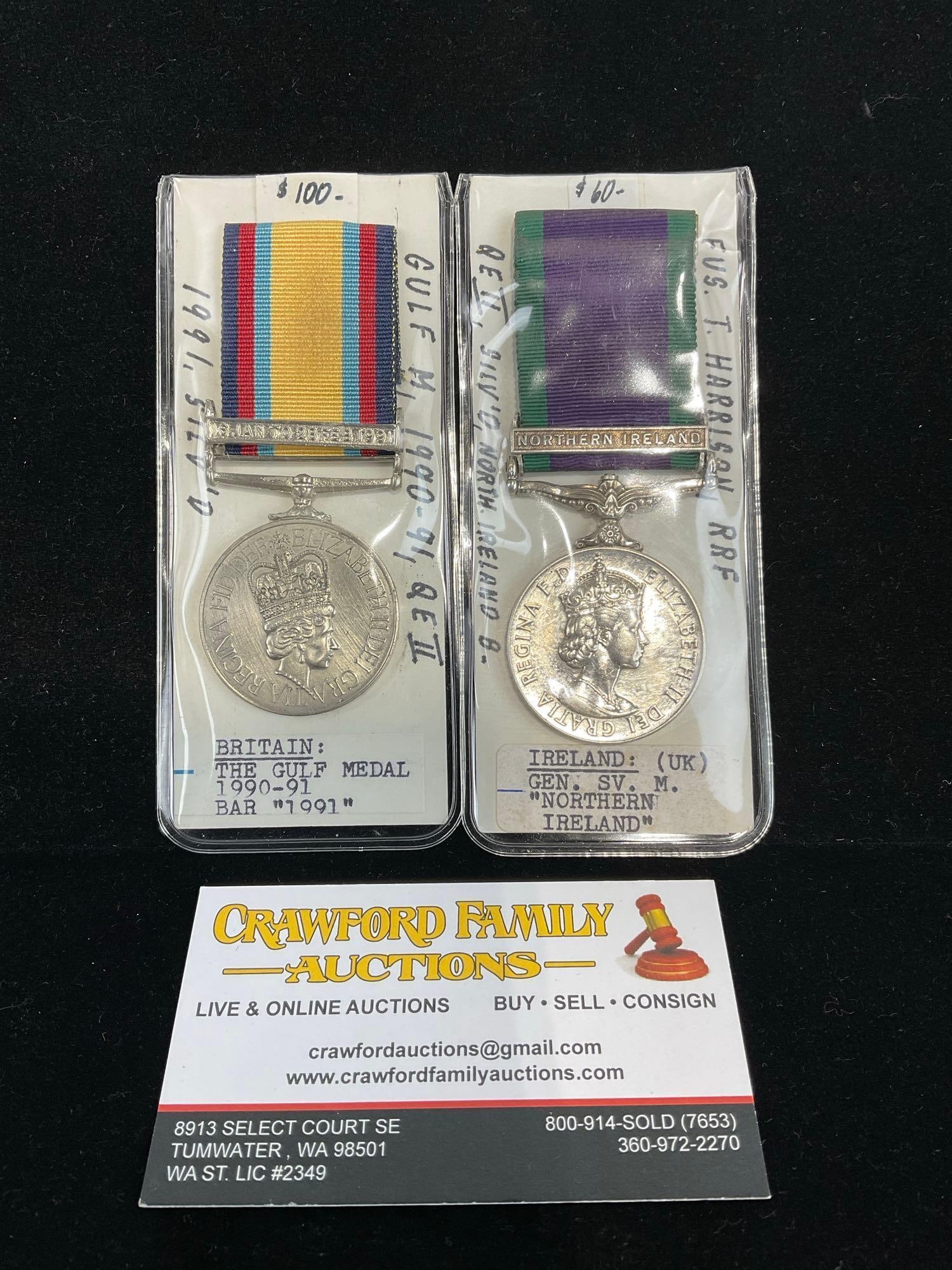 2 UK Medals, The Gulf Medal 1990-91 w/ Bar & Northern Ireland General Service Medal (1 of 3)