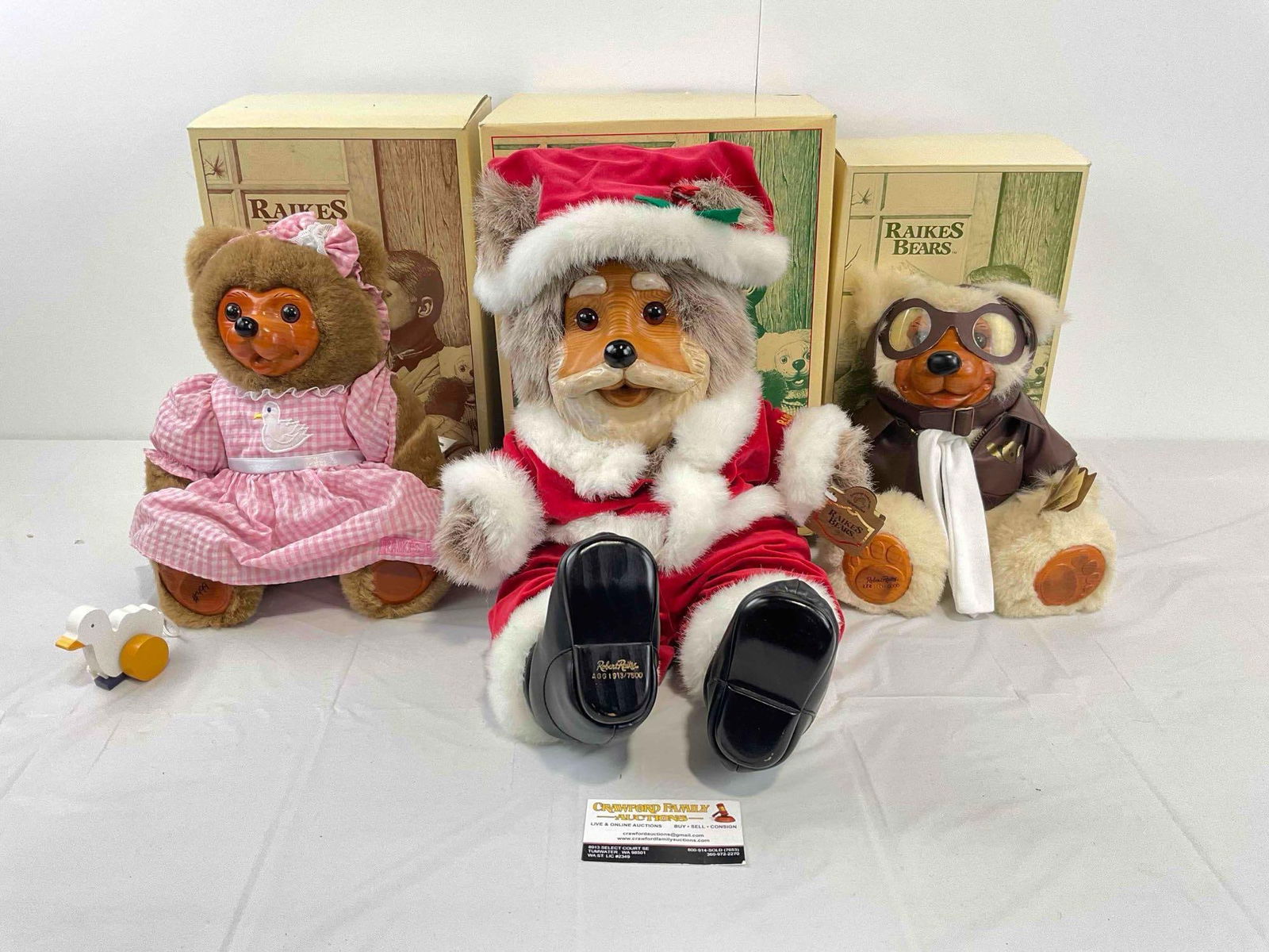 3 pcs Vintage Raikes Bears Stuffed Bear Dolls in Original Boxes w/ CoA, incl. Santa Bear! See pics. (1 of 12)
