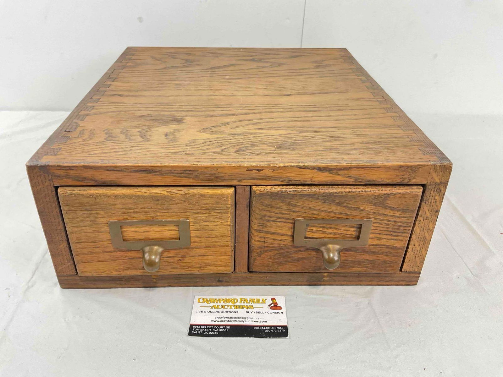 Handsome Vintage Oak Wooden 2-Drawer Card Filing Cabinet. Very Good Condition. See pics. (1 of 5)