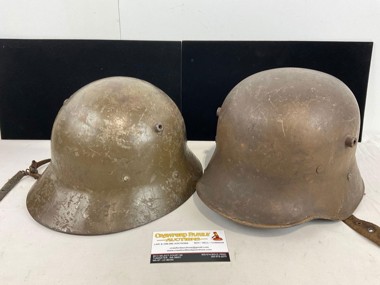 Pair of Metal Helmets, World War 1 Era, M-1917 Austrian Helmet, & Bulgarian Helmet (?) (1 of 3)