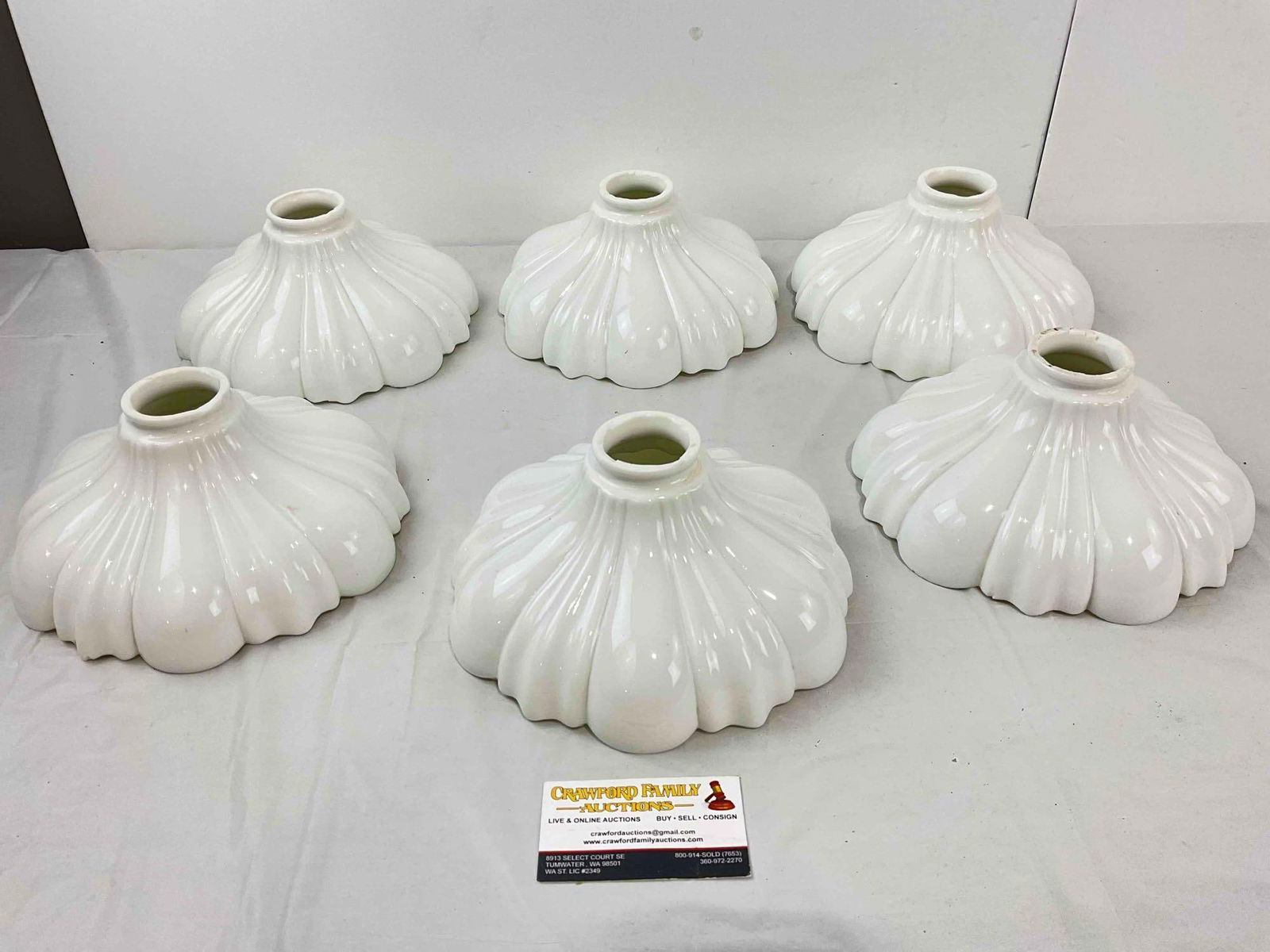 6 pcs Vintage Lovely White Milk Glass Petal Lamp Light Shades. Very Good Condition. See pics. (1 of 6)