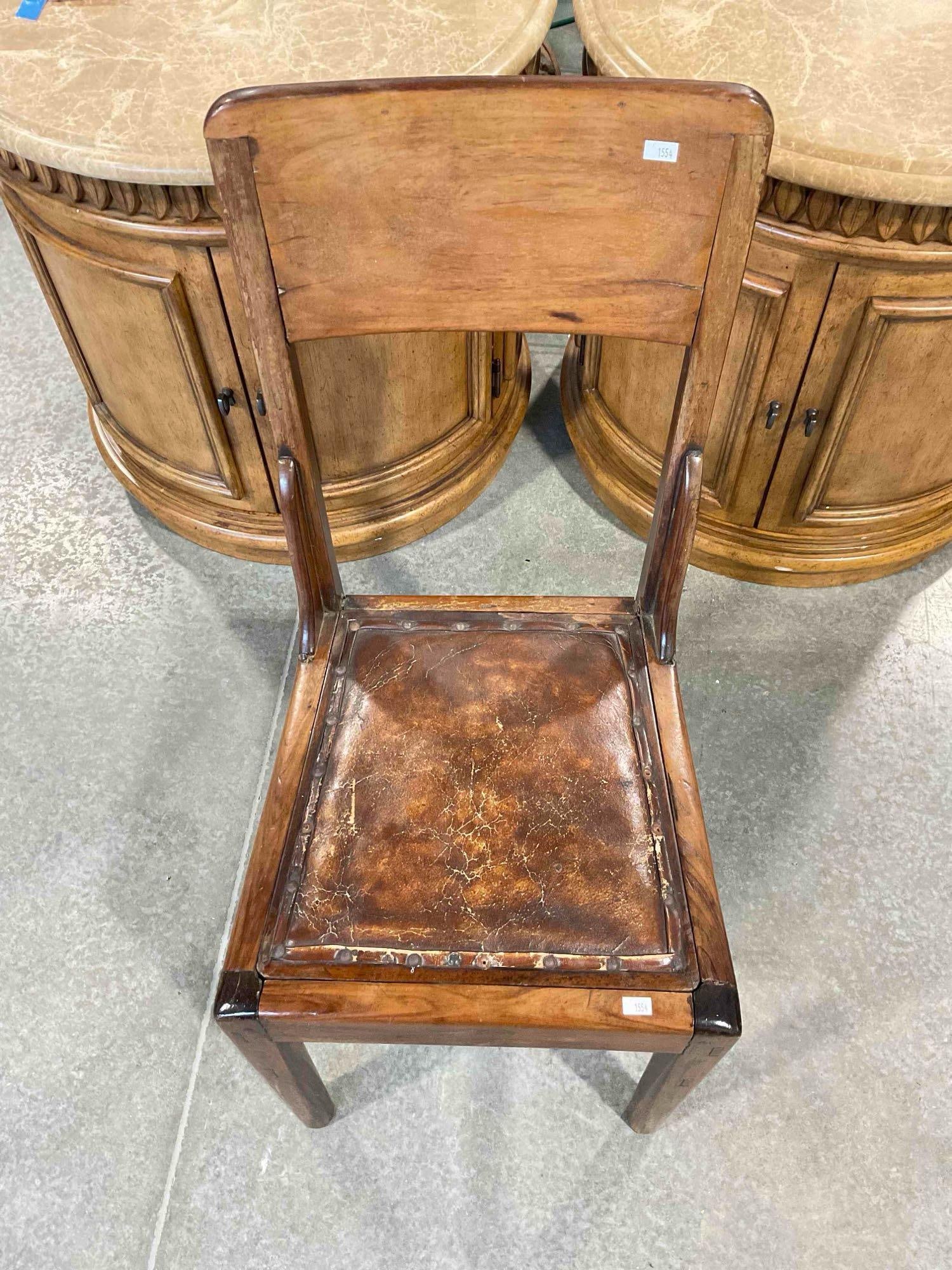 Antique Heavy Asian Ironwood(?) custom wooden chair w/ Leather Seat & doweled build (1 of 5)
