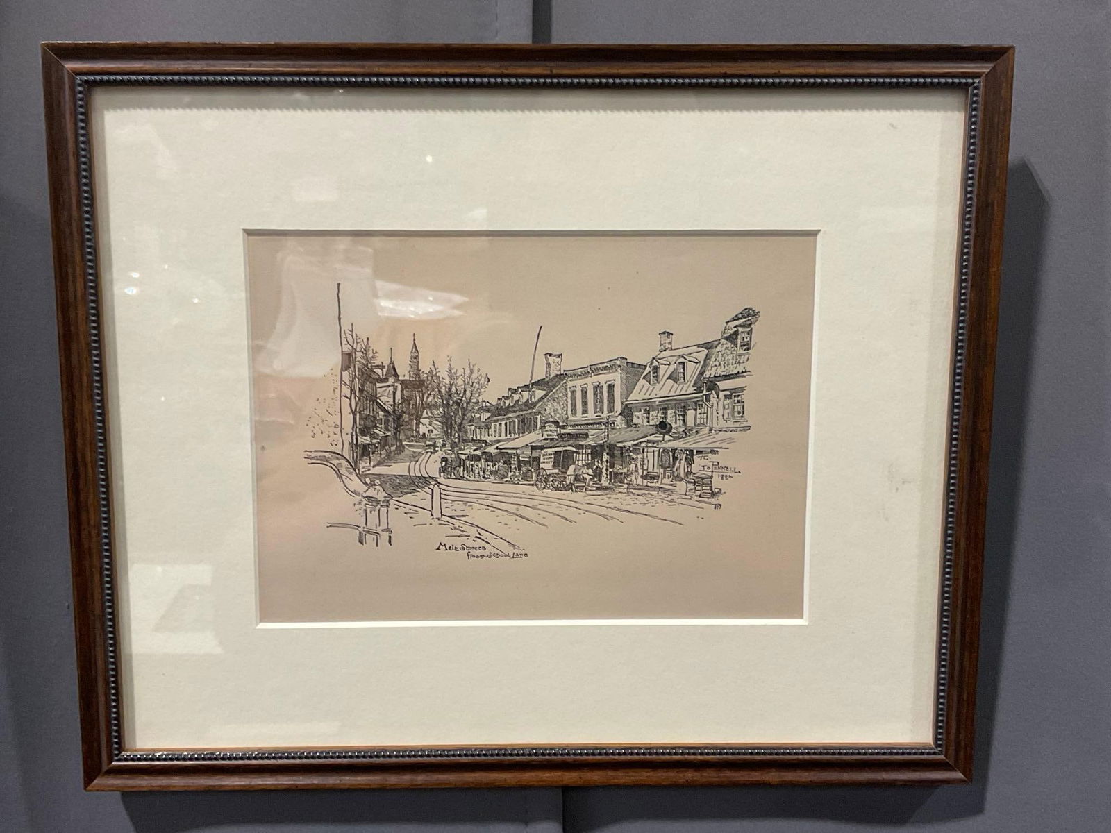 Framed Main Street from School Lane, Line Drawing TO Pennel 1882, 11h x 14w inches (1 of 5)