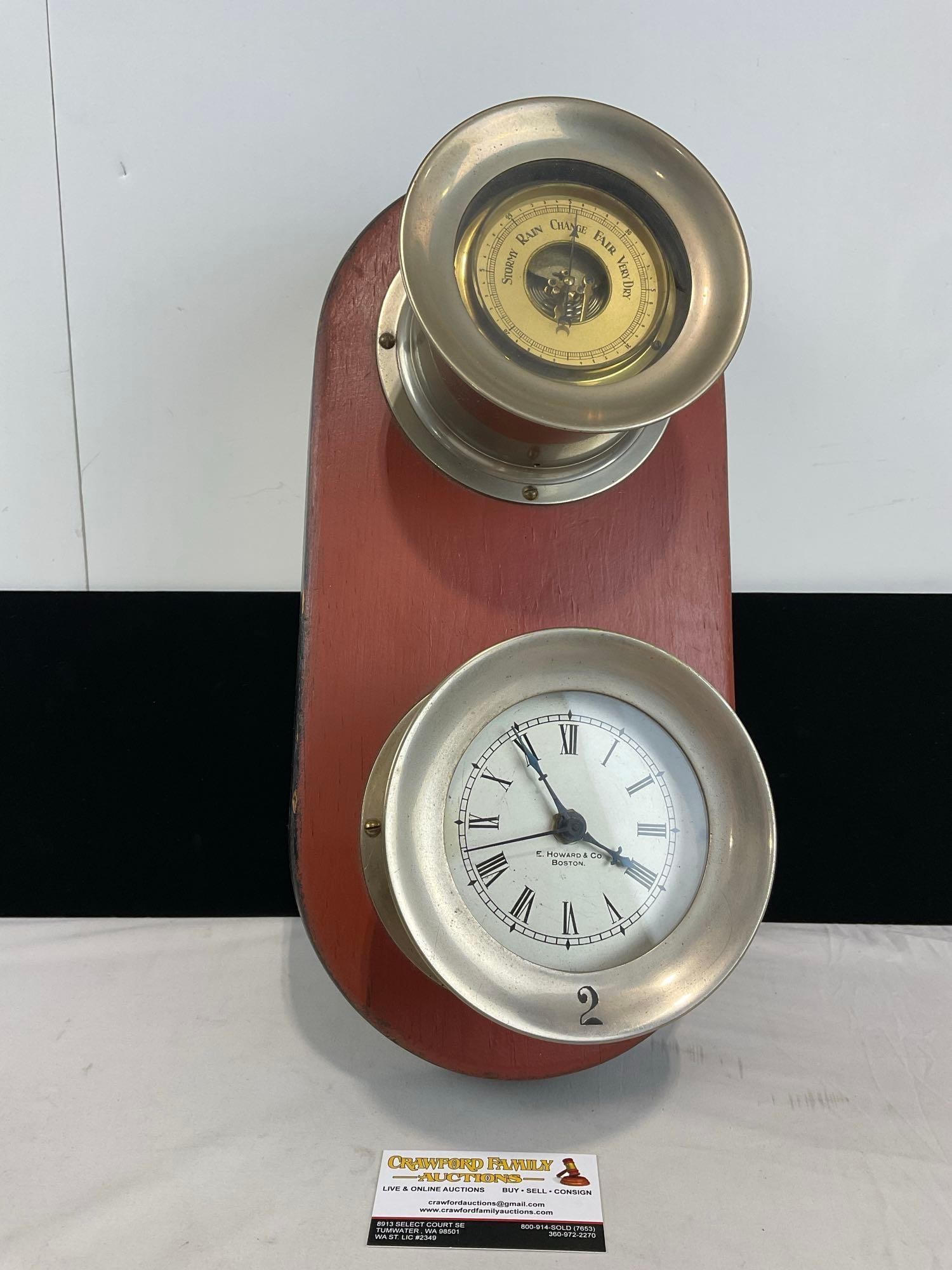 Vintage Weather Station & Clock, E. Howard & Co Boston, Wall Hanging, 17h 9w x 7d inches (1 of 4)