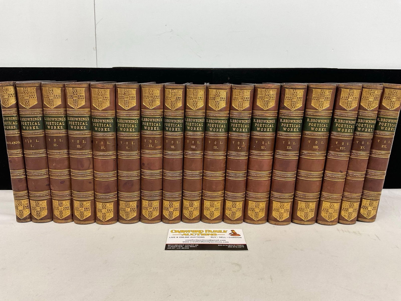 Antique Set of Books, The Poetical Works of Robert Browning, 16 Volumes & Asolando, marked 1889 (1 of 4)