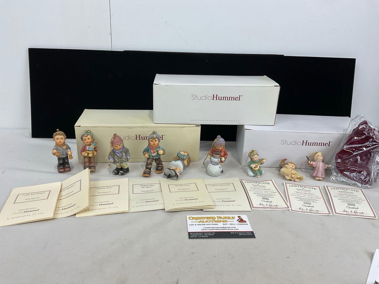 9 Studio Hummel Christmas Ornaments, Small Porcelain Figures, in three boxes (1 of 4)