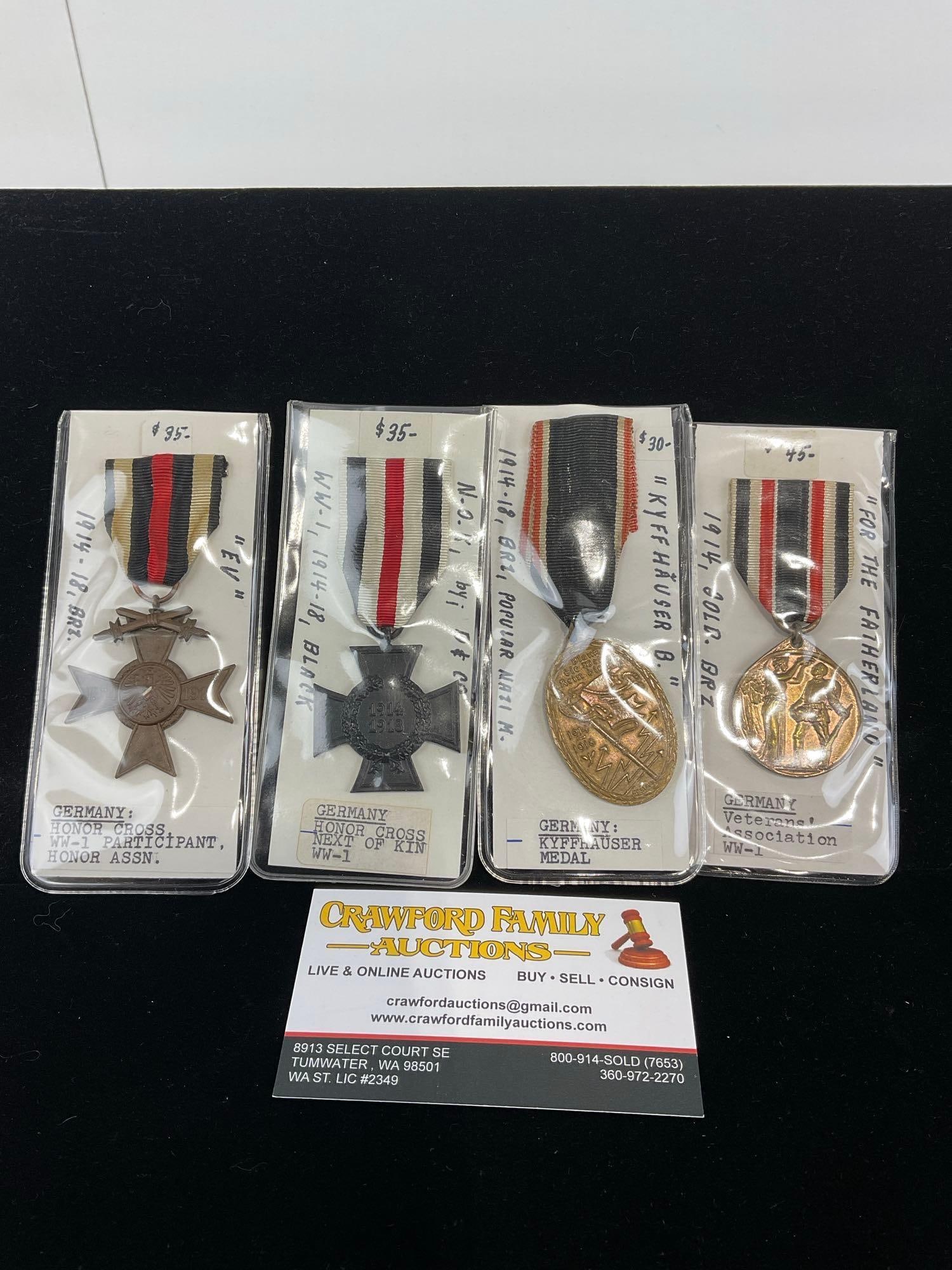 Set of 4 German WW1 Medals, Honor Cross WW1, Next of Kin Honor Cross, Vets Assn & Kyffhauser Medal (1 of 5)