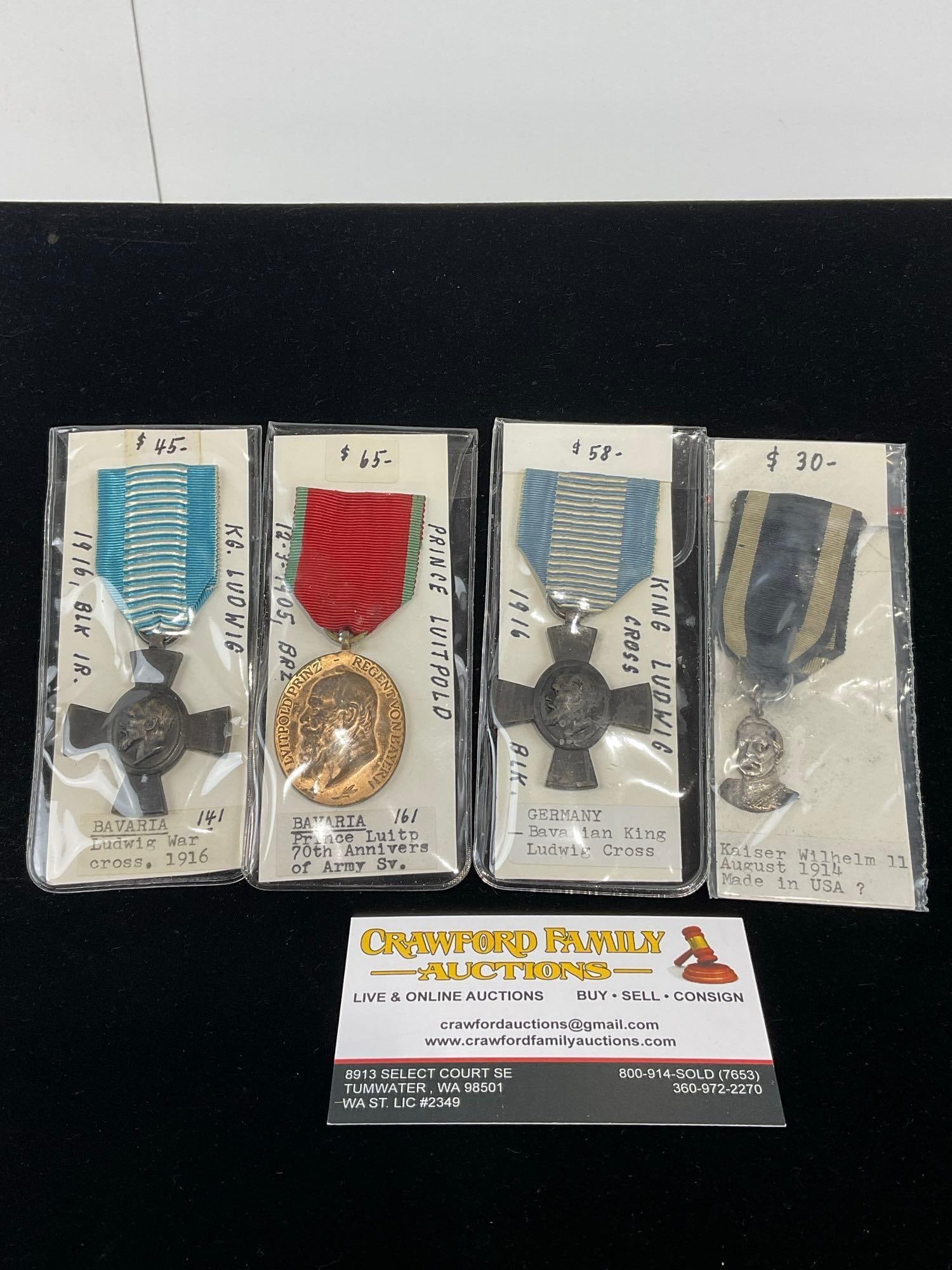 Set of 4x WW1 Era German Bavarian Medals, 2x Ludwig War Cross, Kaiser Wilhelm Bust & Prince Luitp... (1 of 5)