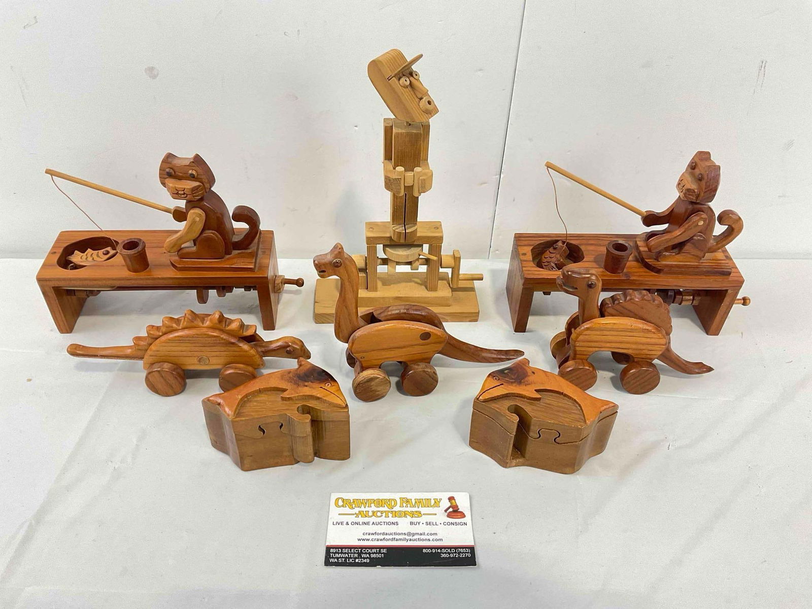 8 pcs Charming Wooden Toys, incl. Dinosaurs, Fishing Cats, Dolphin Boxes & More! See pics. (1 of 4)