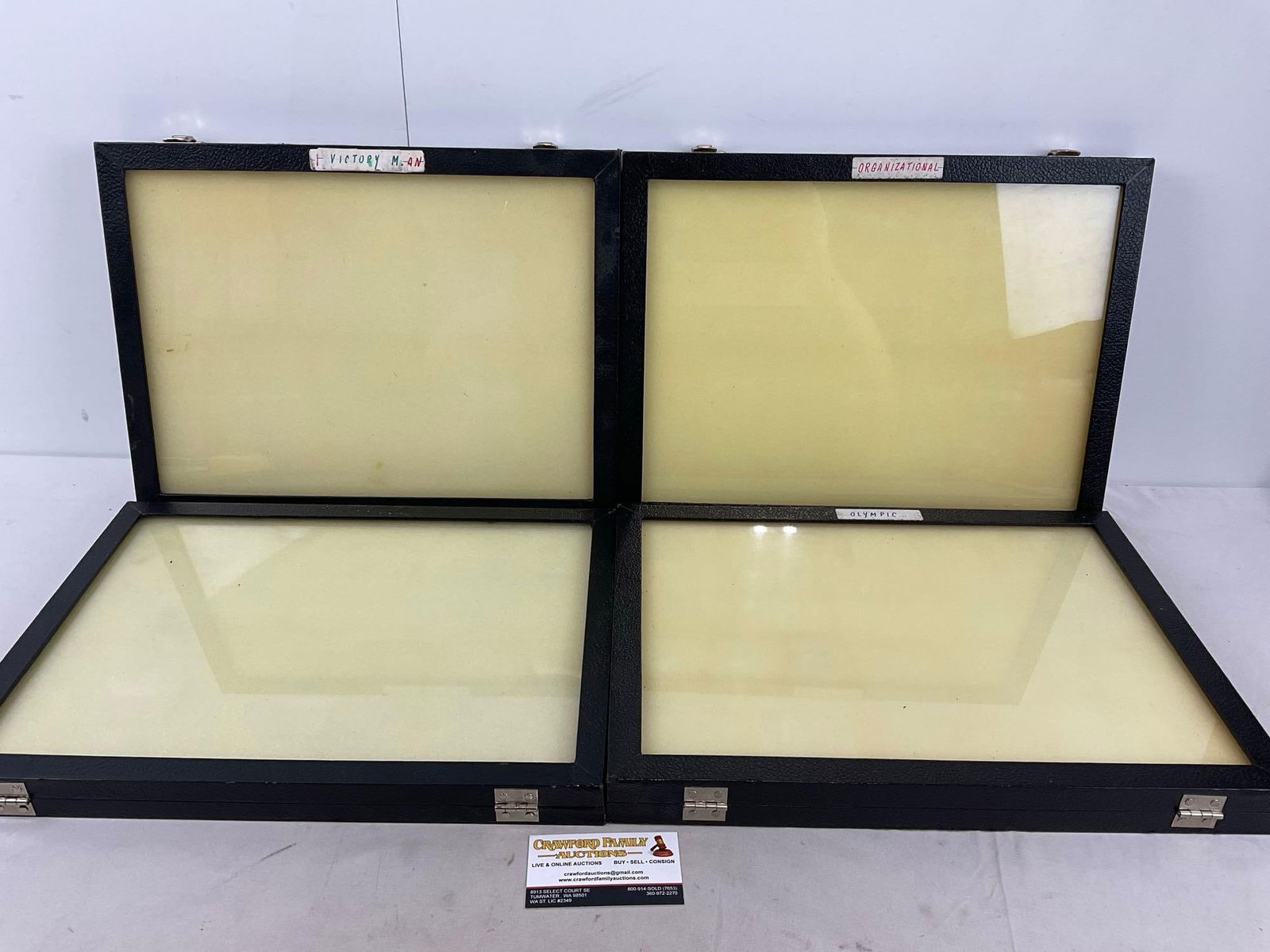 Set of 4 Display Cases, w/ Foam, all together measures 7h x 17w x 14d inches, some wear (1 of 3)