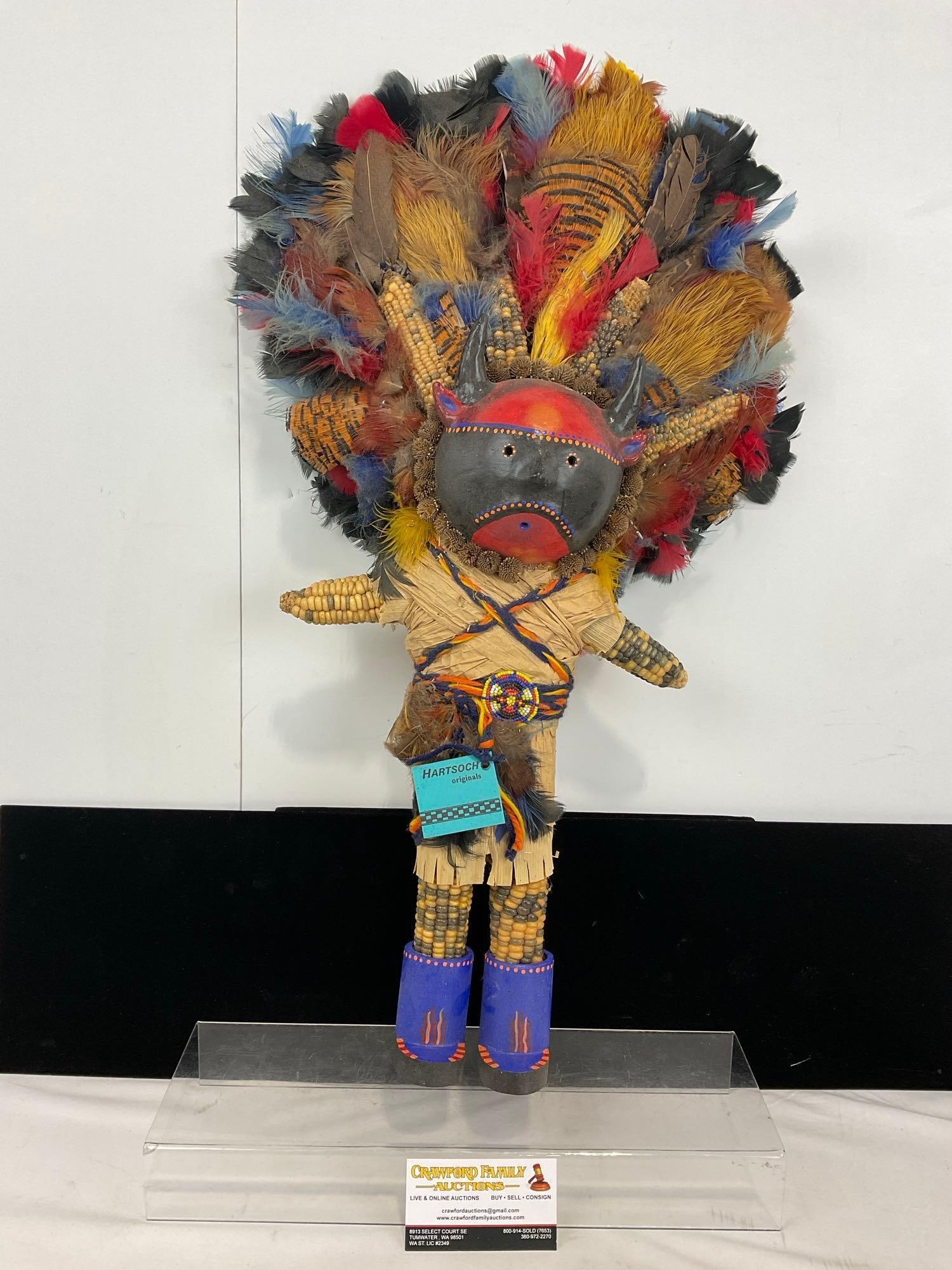 Corn Husk Kachina Handmade in Santa Fe by Gloria Hartsoch, approx 27h x 16w x 6d inches w/ Tag (1 of 7)