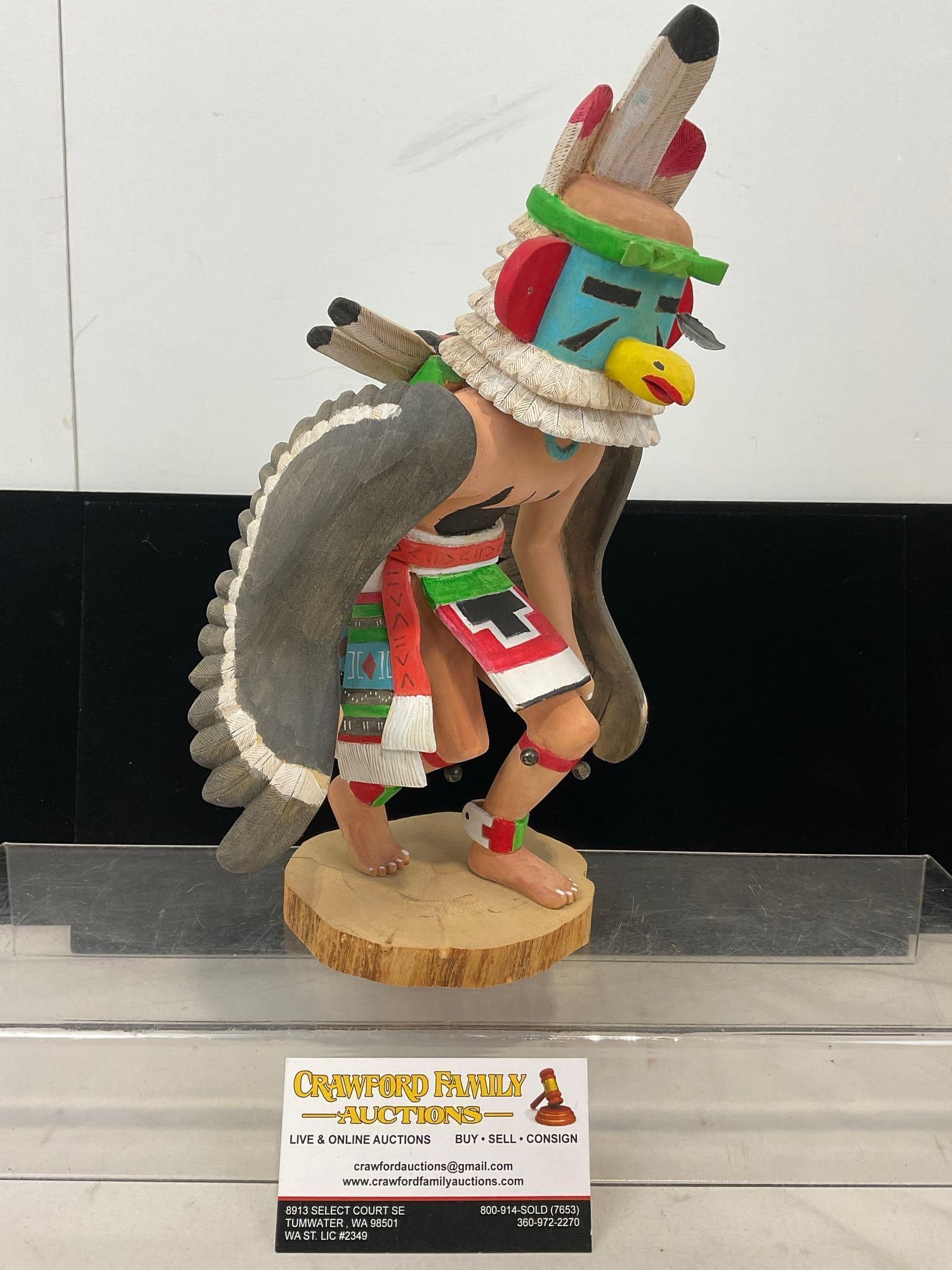 Handmade Native American Kachina Doll, titled Kwahu Eagle, 1-23-97, signed Russell M. 12x8x7 inches (1 of 5)