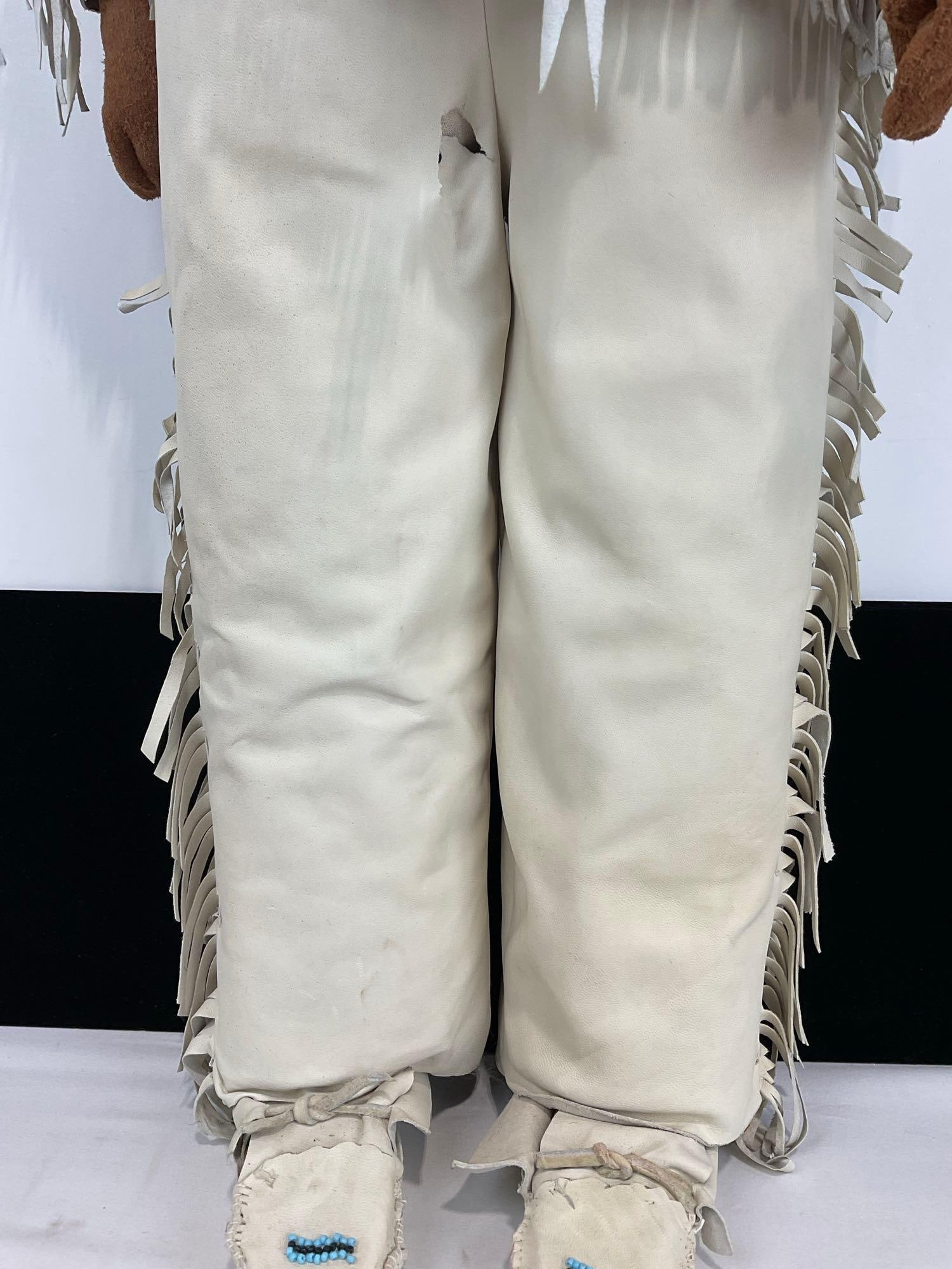 Large Native American Doll, Leather Clothes & Moccasins, w/Handbeaded panels, 37h x 15w x 10d in - 4