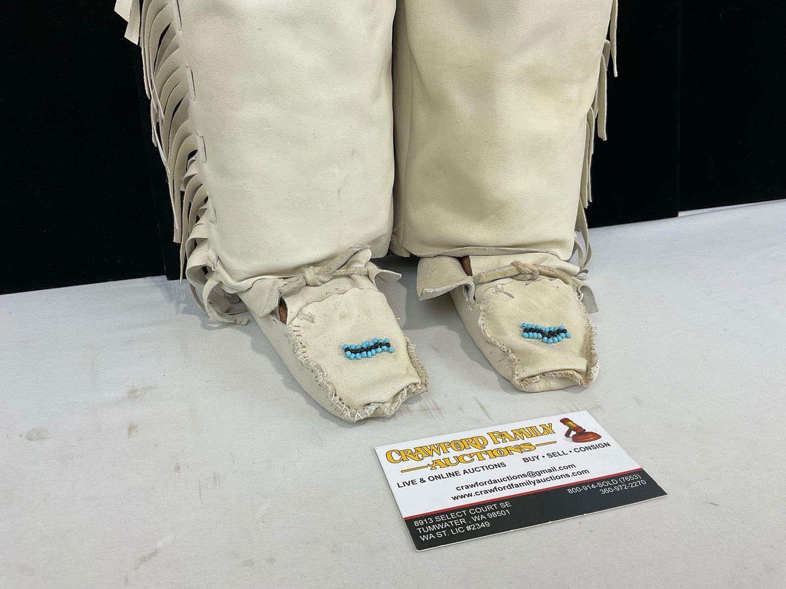 Large Native American Doll, Leather Clothes & Moccasins, w/Handbeaded panels, 37h x 15w x 10d in - 5