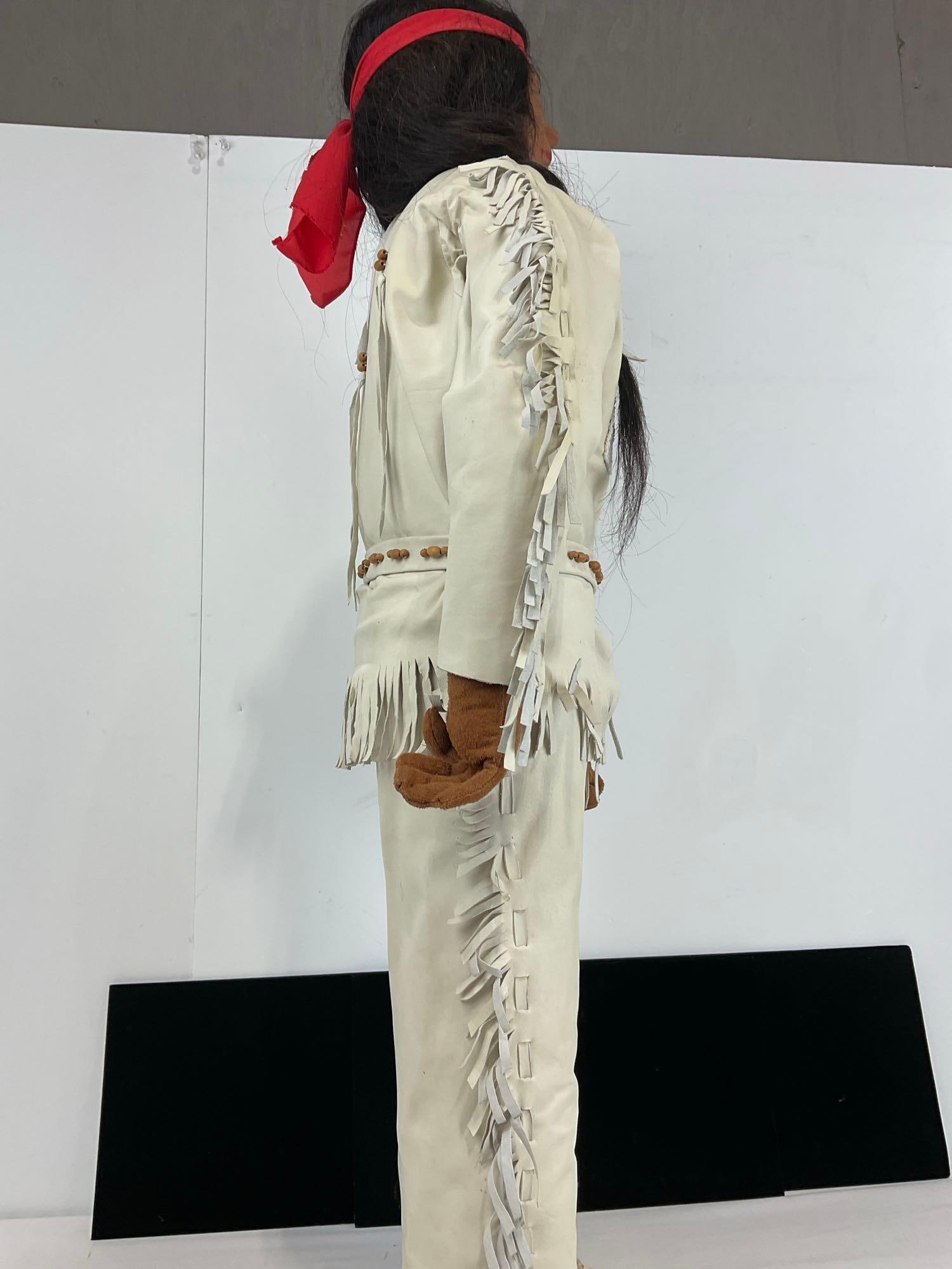 Large Native American Doll, Leather Clothes & Moccasins, w/Handbeaded panels, 37h x 15w x 10d in - 6