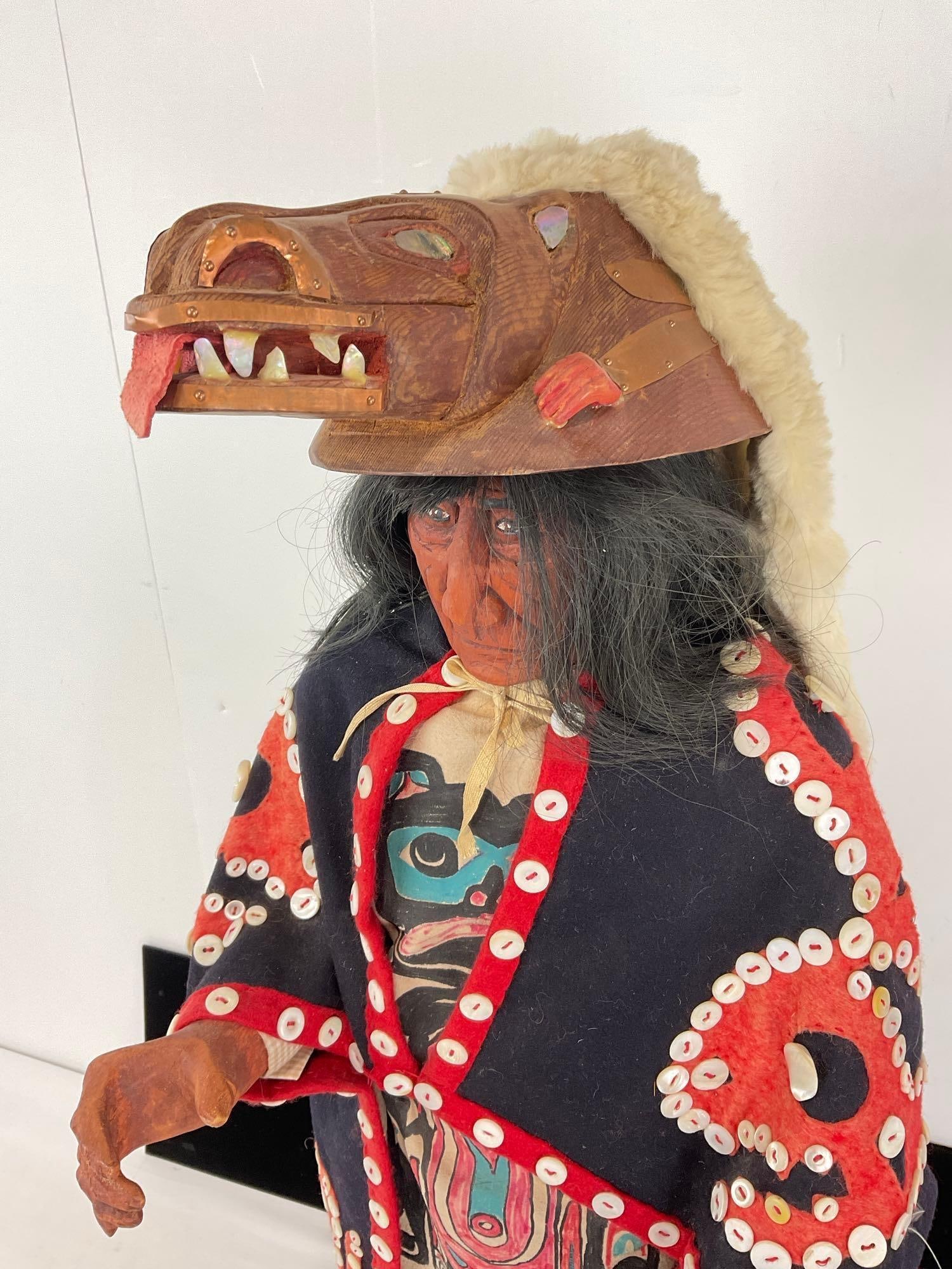 Hand carved wooden Most Most Likely Pacific NW 1st Nations Native American Doll W/ Wolf Mask - 2