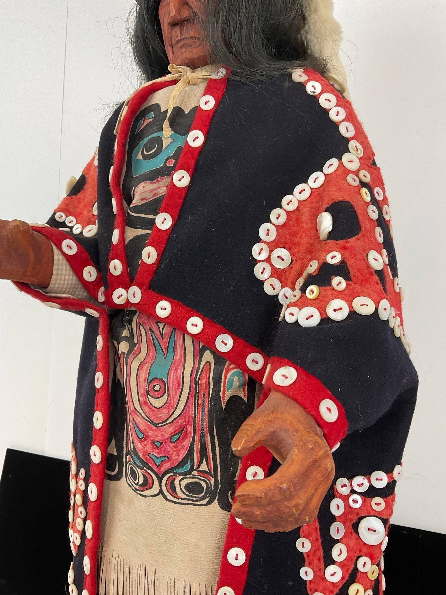 Hand carved wooden Most Most Likely Pacific NW 1st Nations Native American Doll W/ Wolf Mask - 3