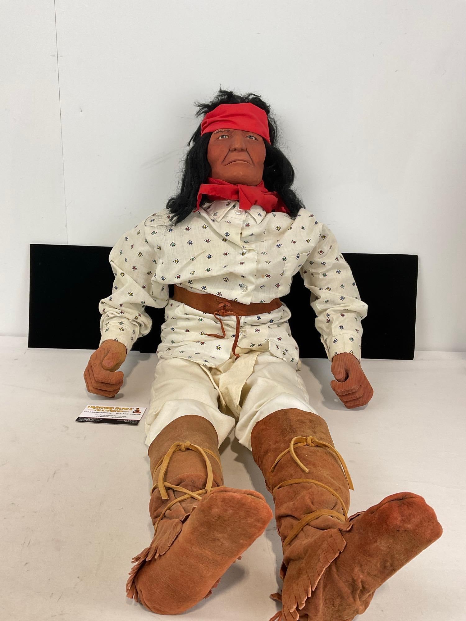 Native American Doll, Wooden Hands, Painted Wooden Head, w/Leather Wrapped Shoes, 36x14x8 inches (1 of 5)