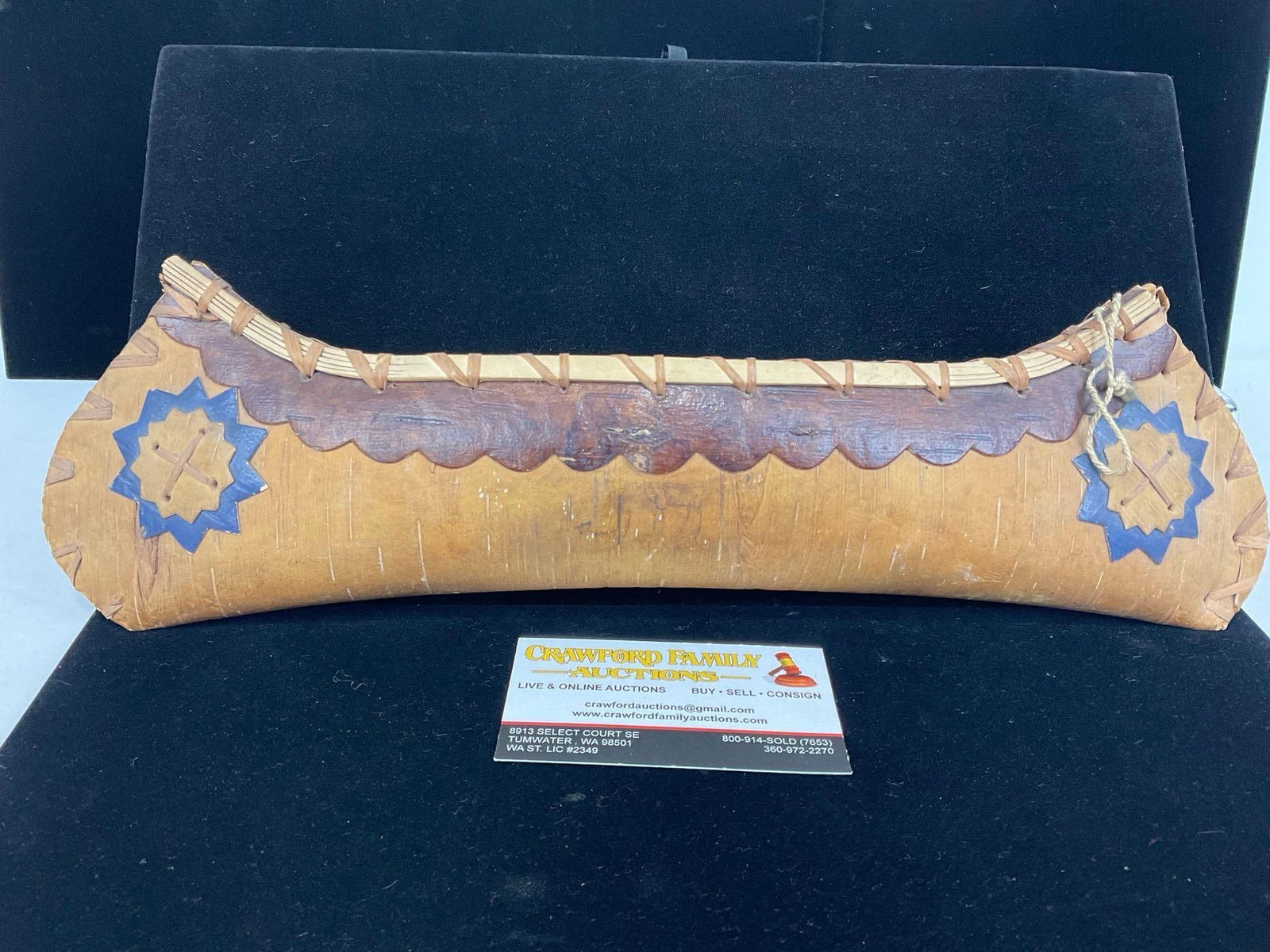 Native American made Birch Bark Small Canoe Figure, Handmade, 15h x 5w x 3d inches (1 of 5)