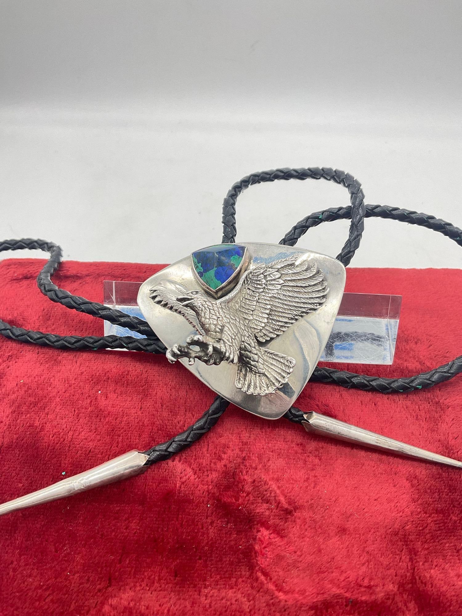 Carol Felly Sw Native American Designed sterling Silver Bolo , Featuring An Eagle & turquois stone (1 of 5)